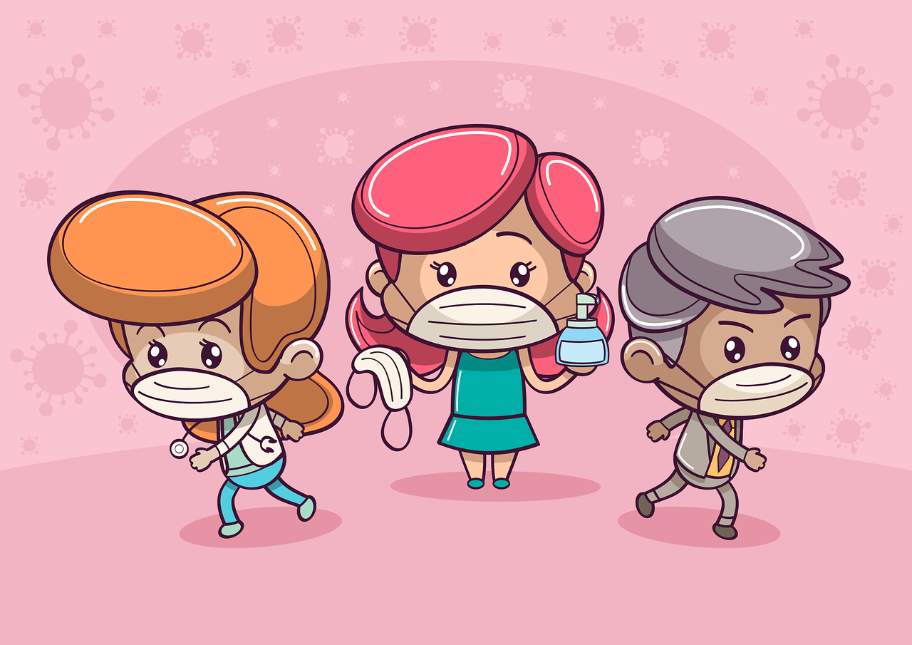 Image of Animated image of health care professionals in scrubs with a pink backdrop.