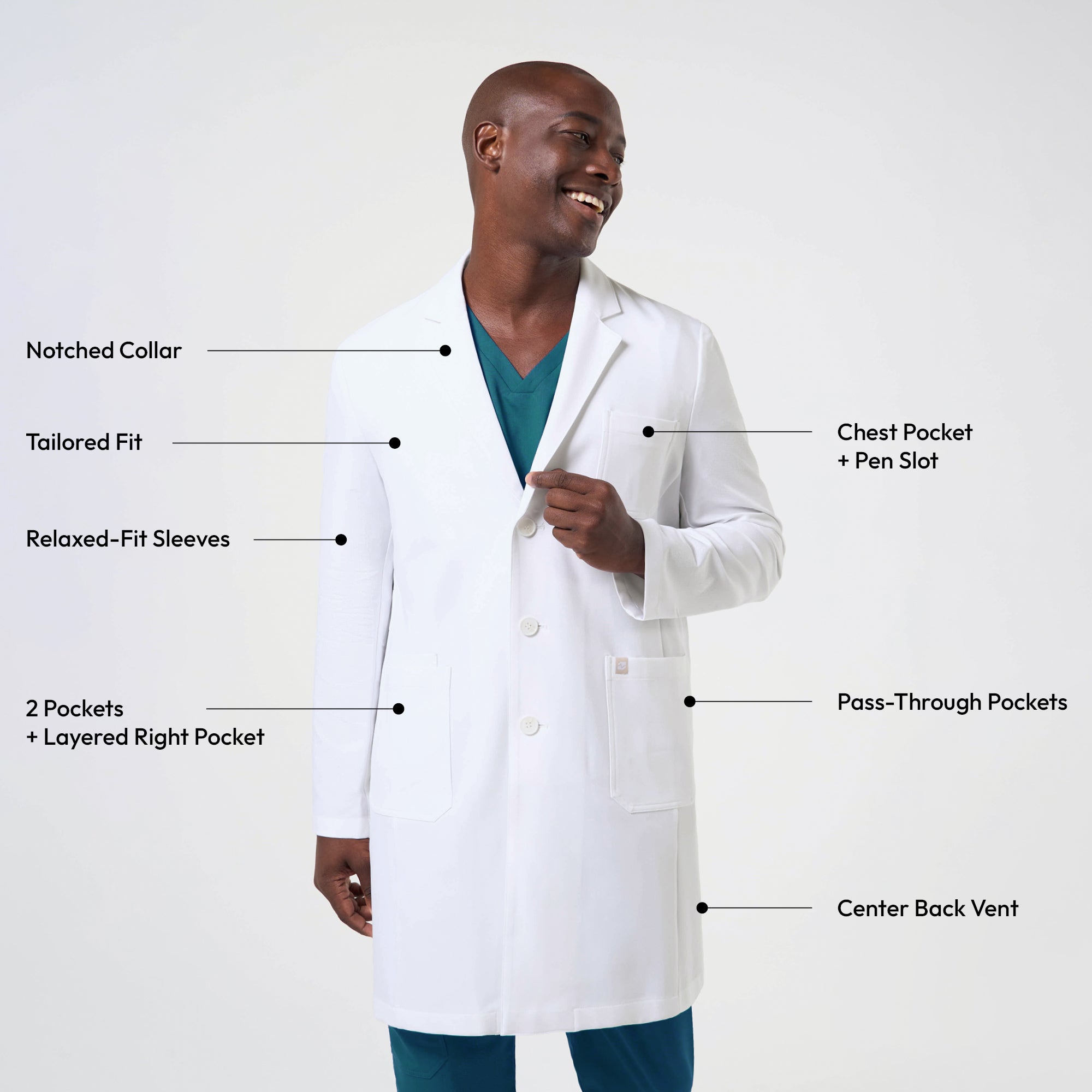 Image of Zenir | Men's Standard Long Lab Coat LCM-301 - White