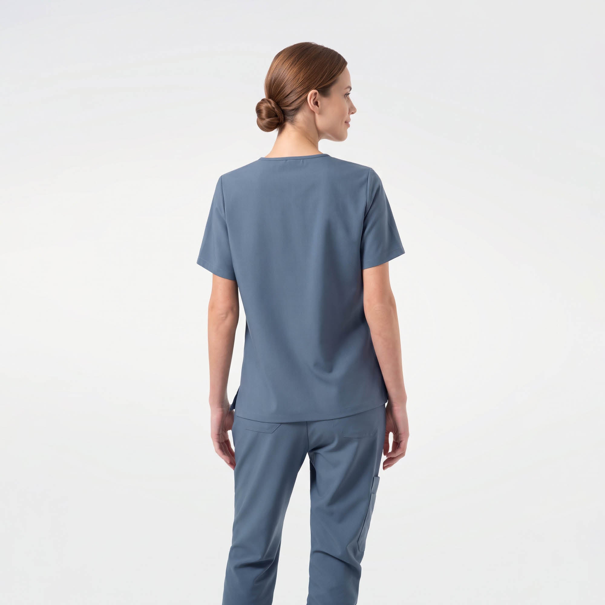 Image of Zenir | Women's Double Pocket Scrub Top - Smoky Blue