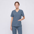 Zenir | Women's Double Pocket Scrub Top - Smoky Blue