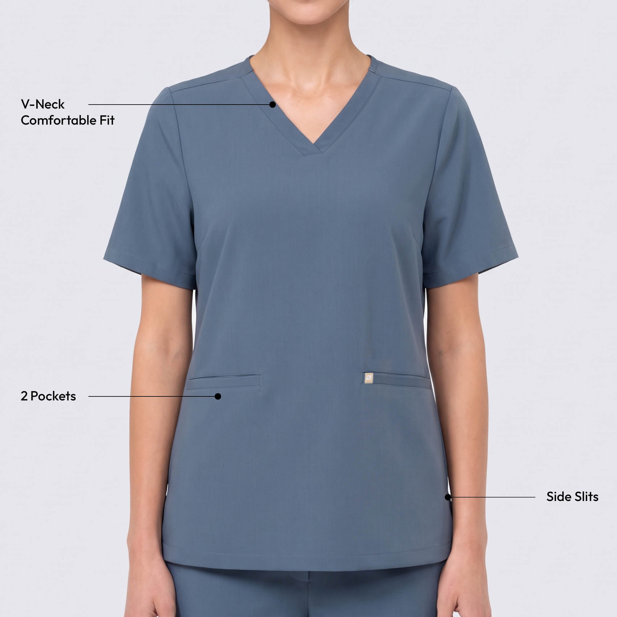 Image of Zenir | Women's Double Pocket Scrub Top - Smoky Blue