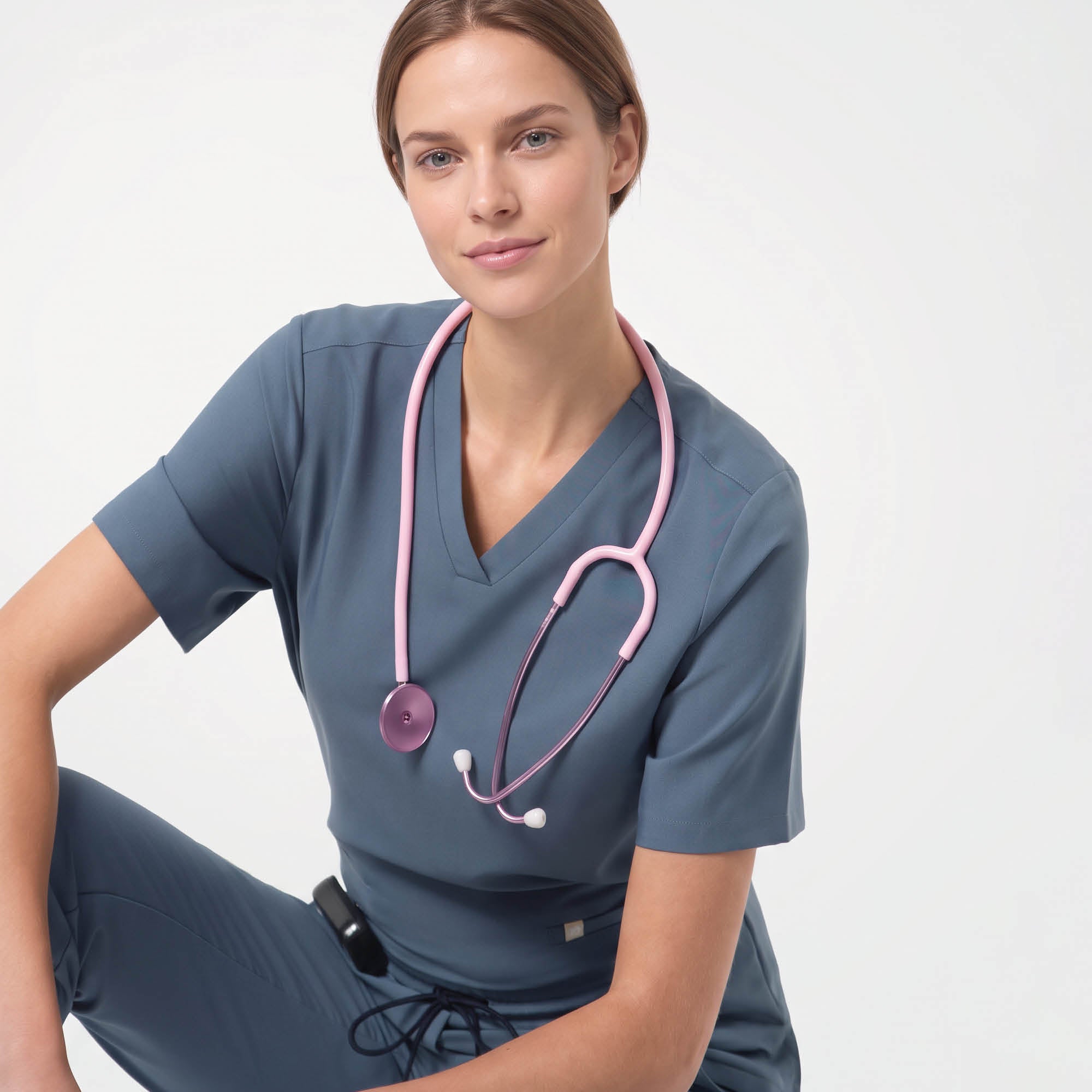 Image of Zenir | Women's Double Pocket Scrub Top - Smoky Blue