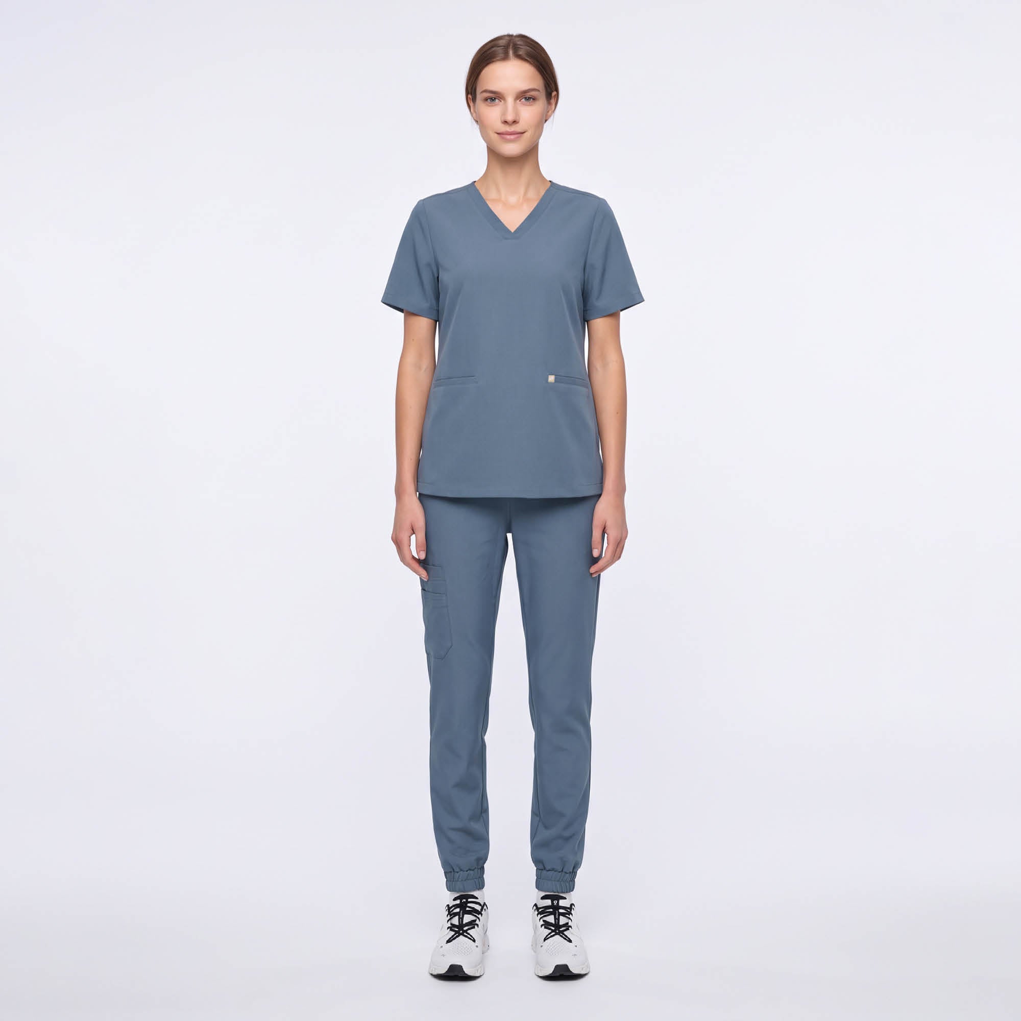Image of Zenir | Women's Double Pocket Scrub Top - Smoky Blue