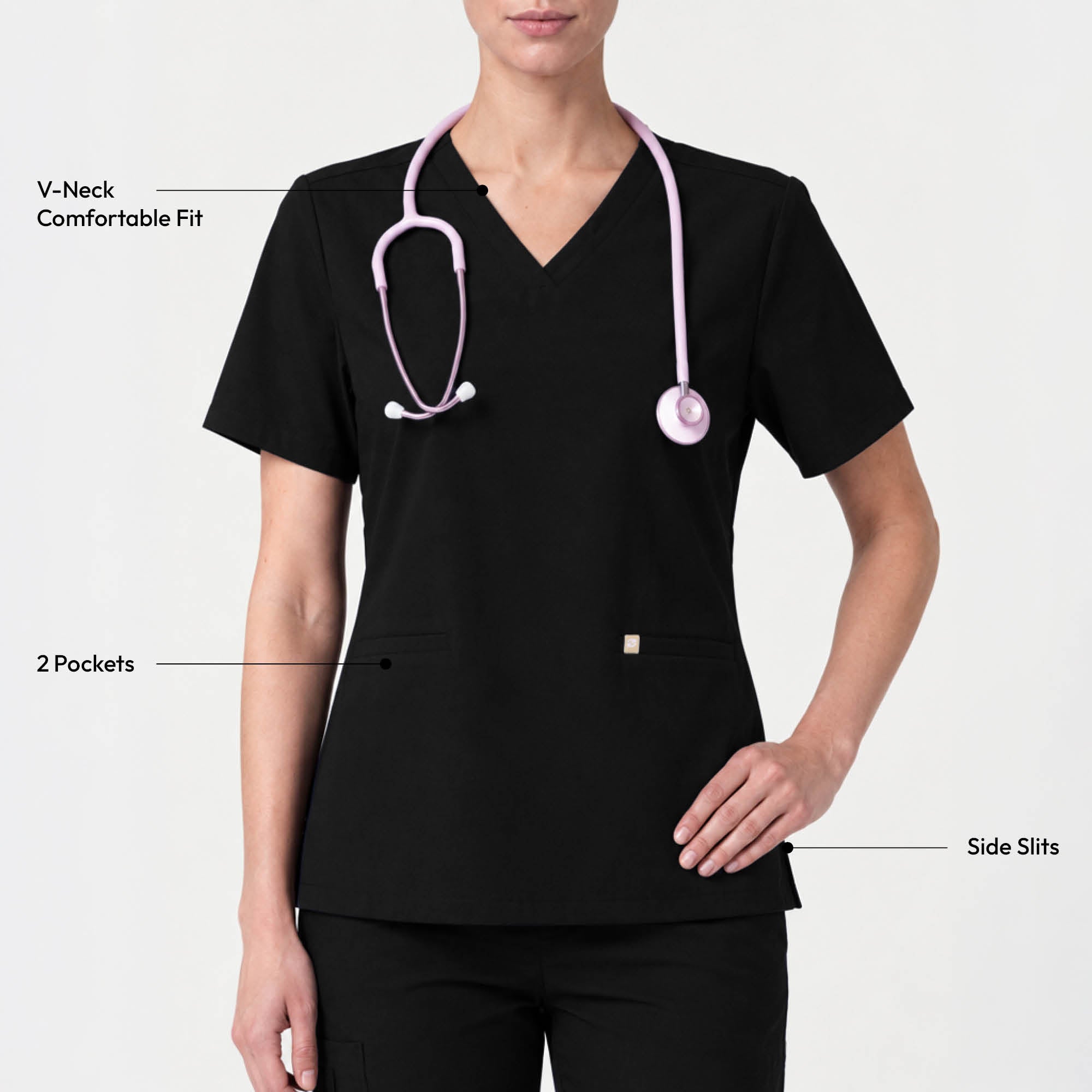 Image of Zenir | Women's Double Pocket Scrub Top - Eco Black