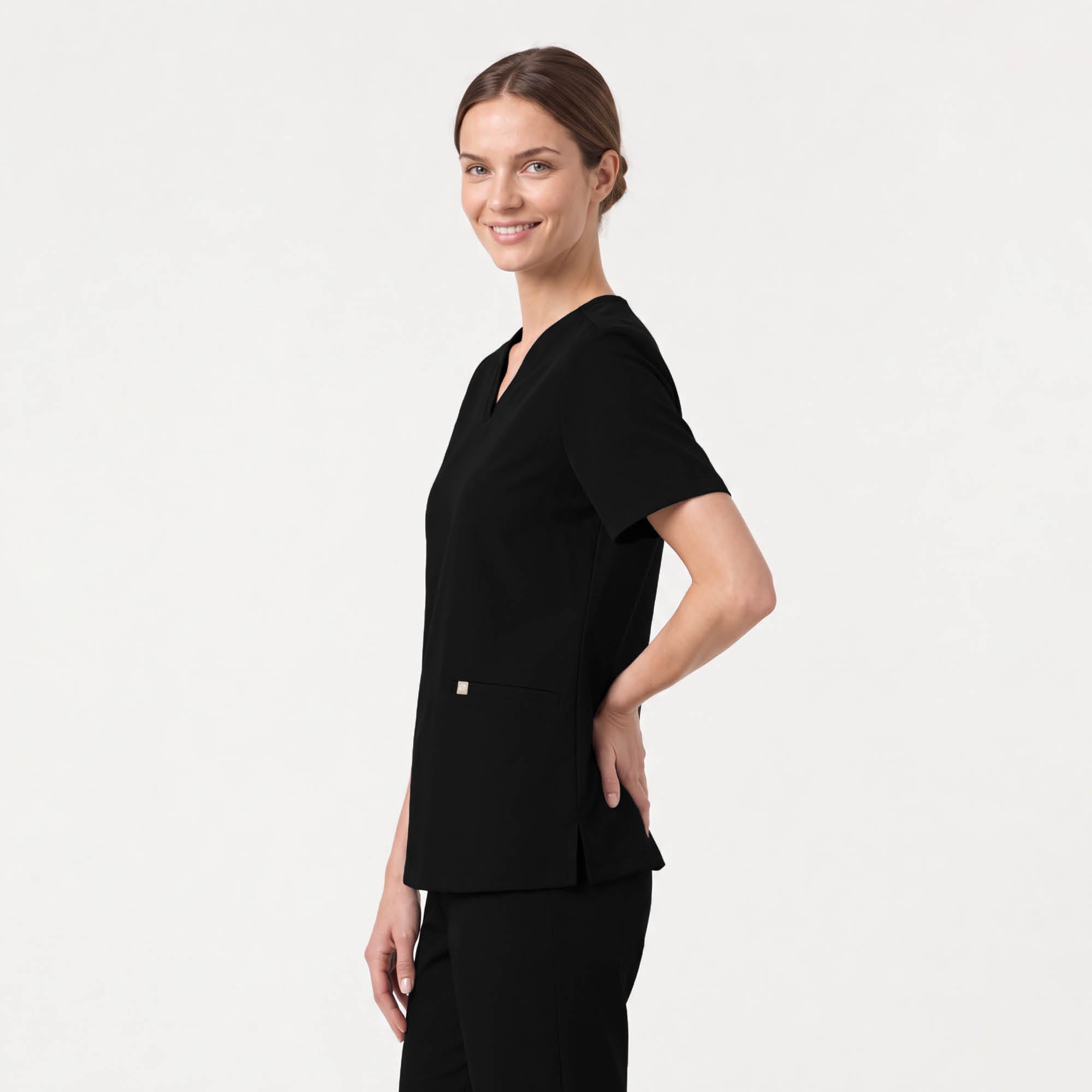 Image of Zenir | Women's Double Pocket Scrub Top - Eco Black