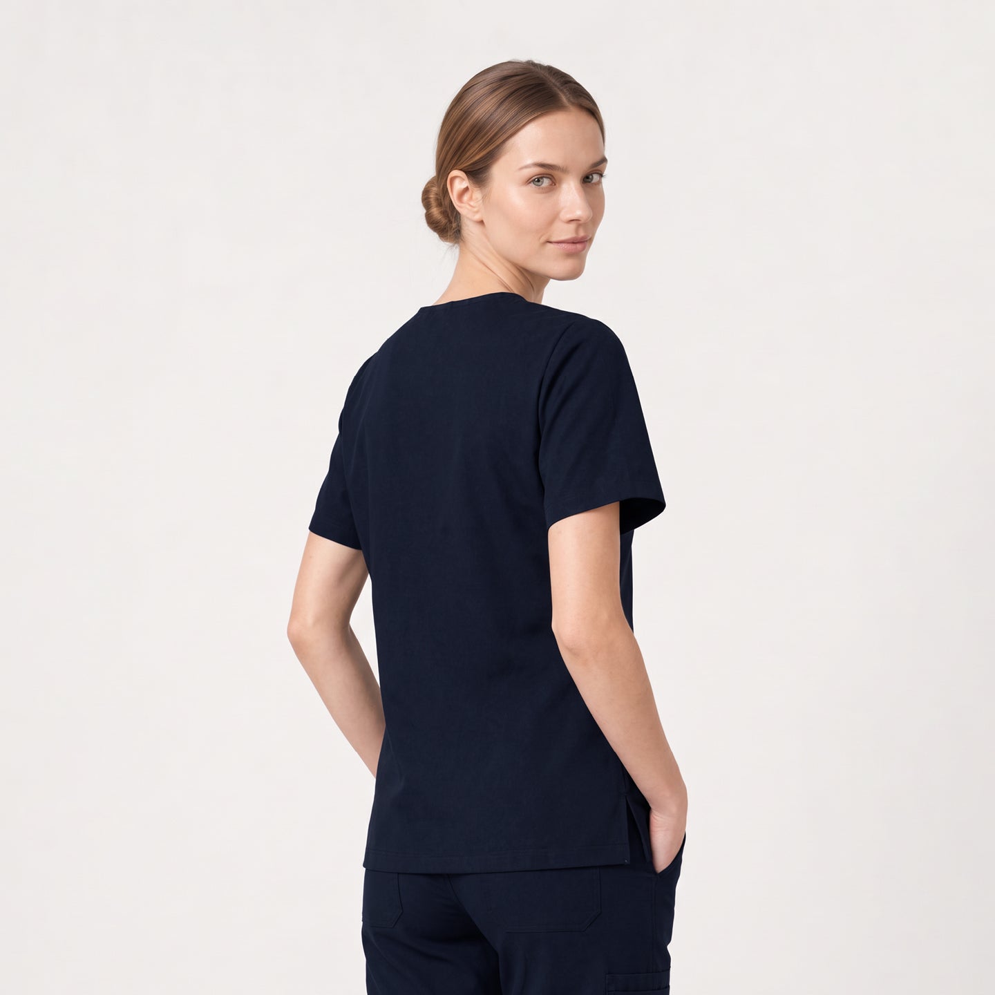 Image of Zenir | Women's Double Pocket Scrub Top - Eco Navy