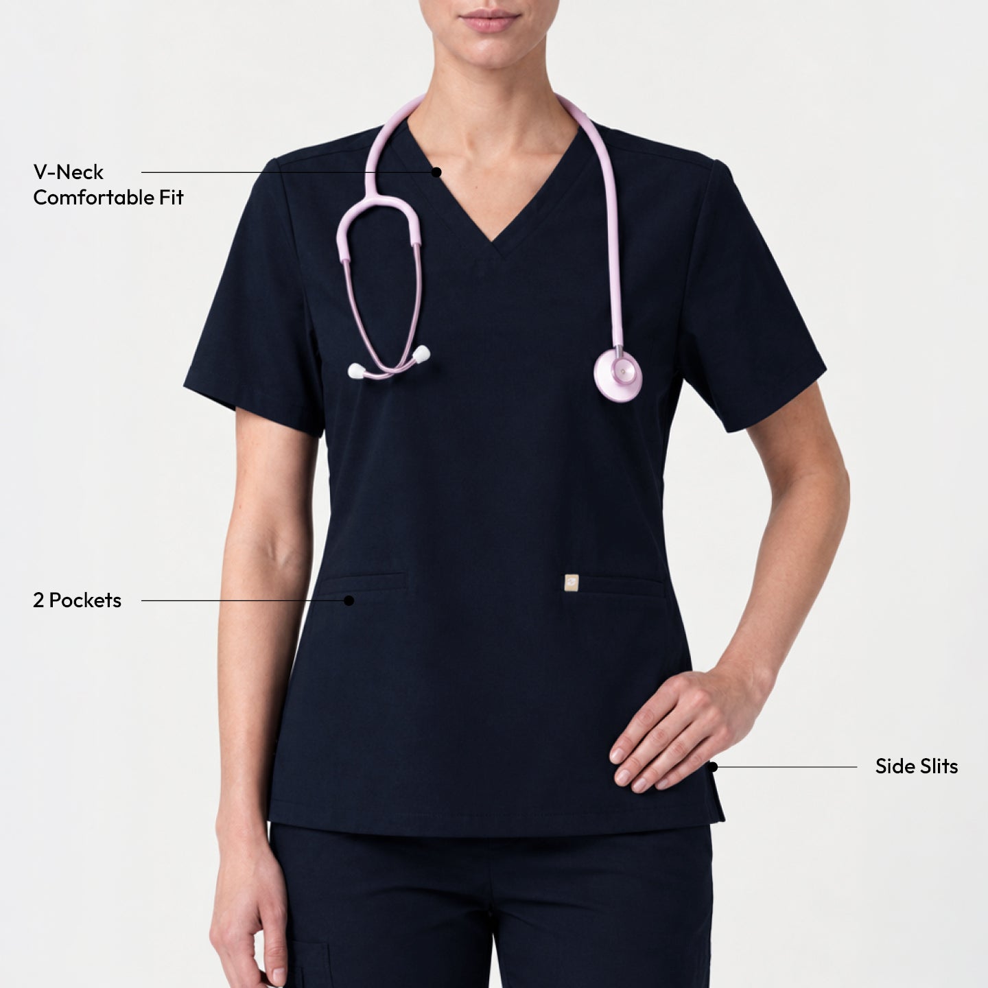 Image of Zenir | Women's Double Pocket Scrub Top - Eco Navy