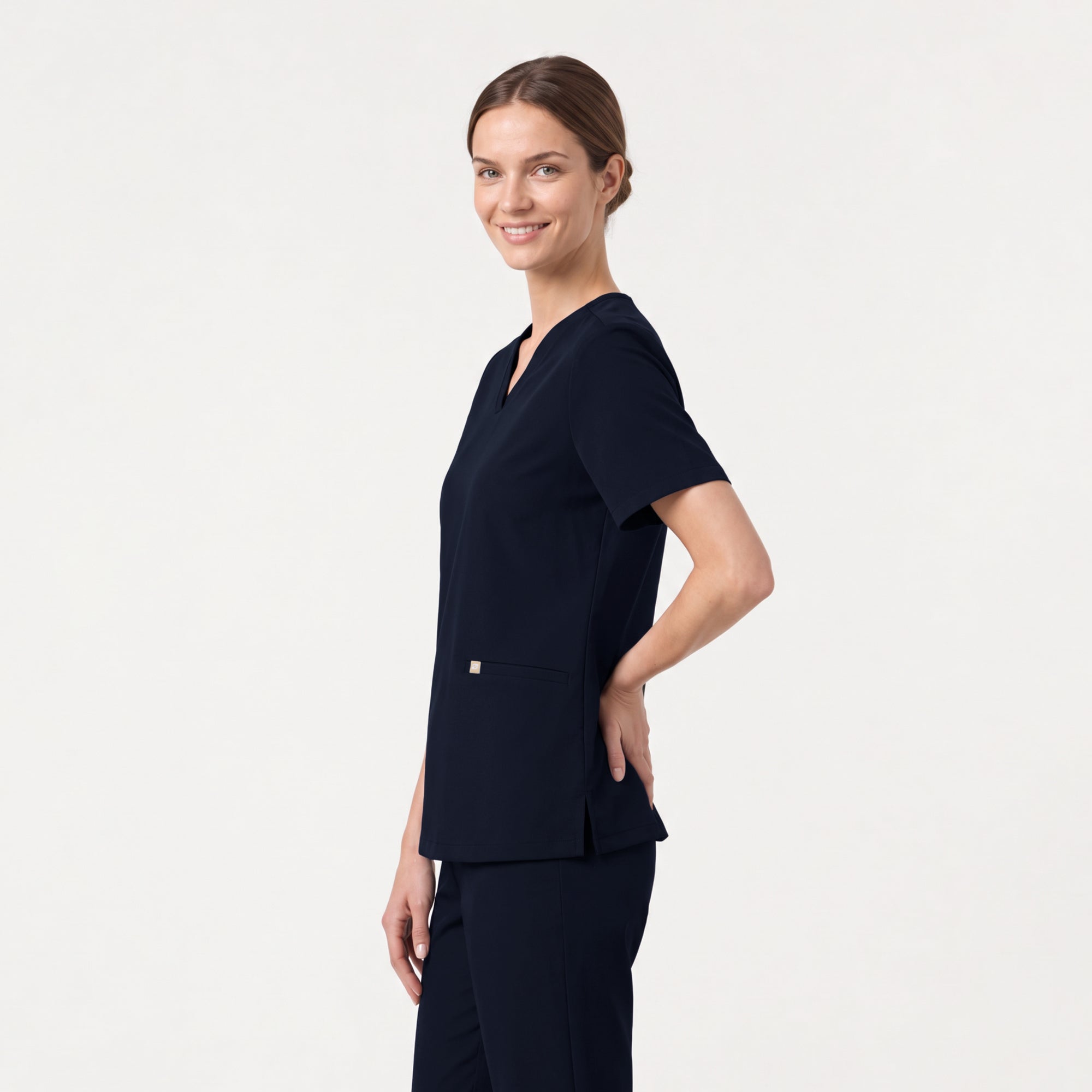 Image of Zenir | Women's Double Pocket Scrub Top - Eco Navy