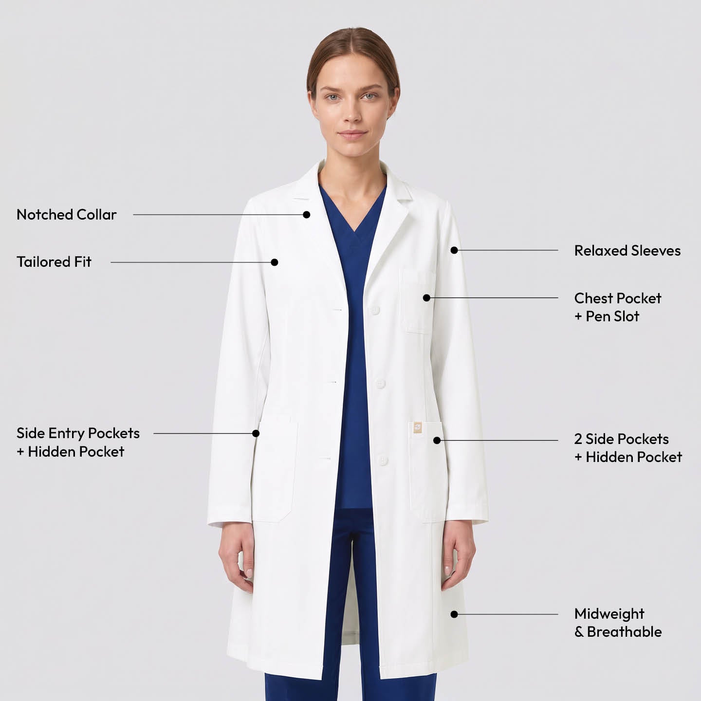 Image of Zenir | Structured Nuevo Long Lab Coat LCW-203 - Ivory White