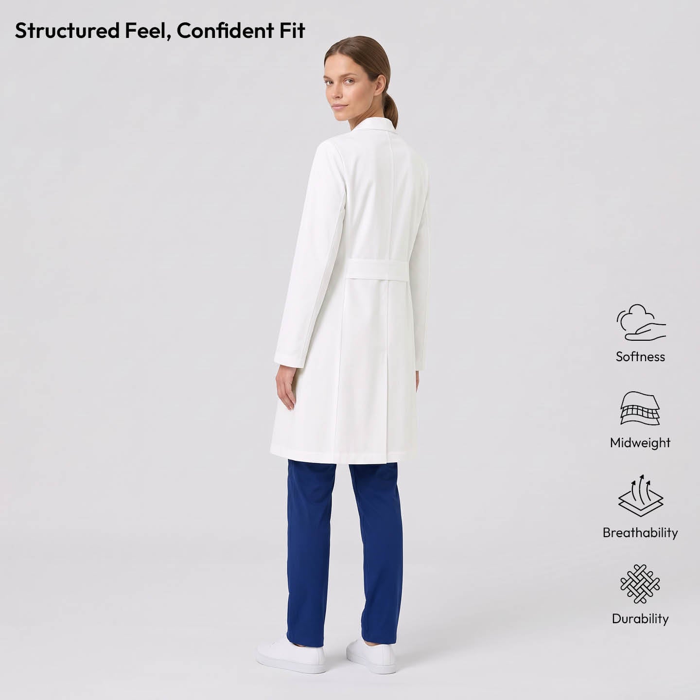 Image of Zenir | Structured Nuevo Long Lab Coat LCW-203 - Ivory White