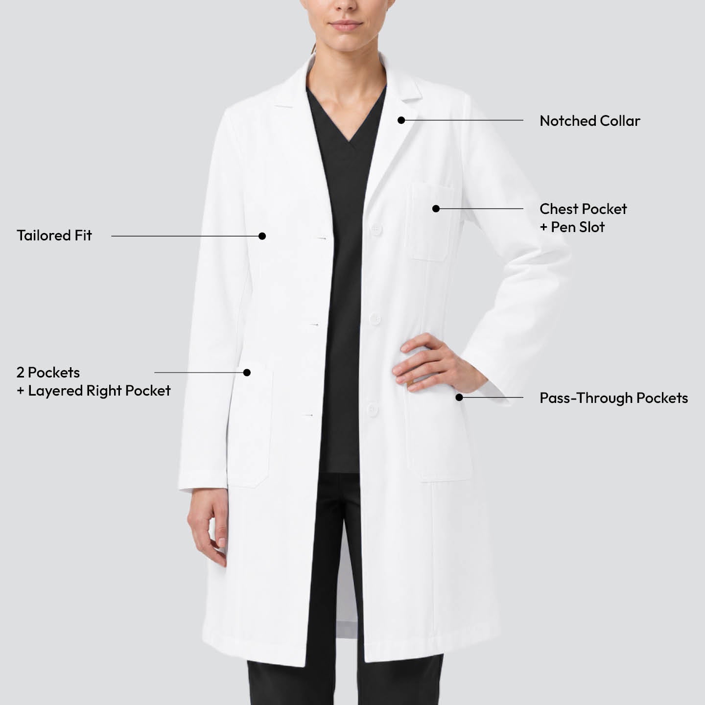 Image of Zenir |  Women's Straight Long Lab Coat LCW-303 - White
