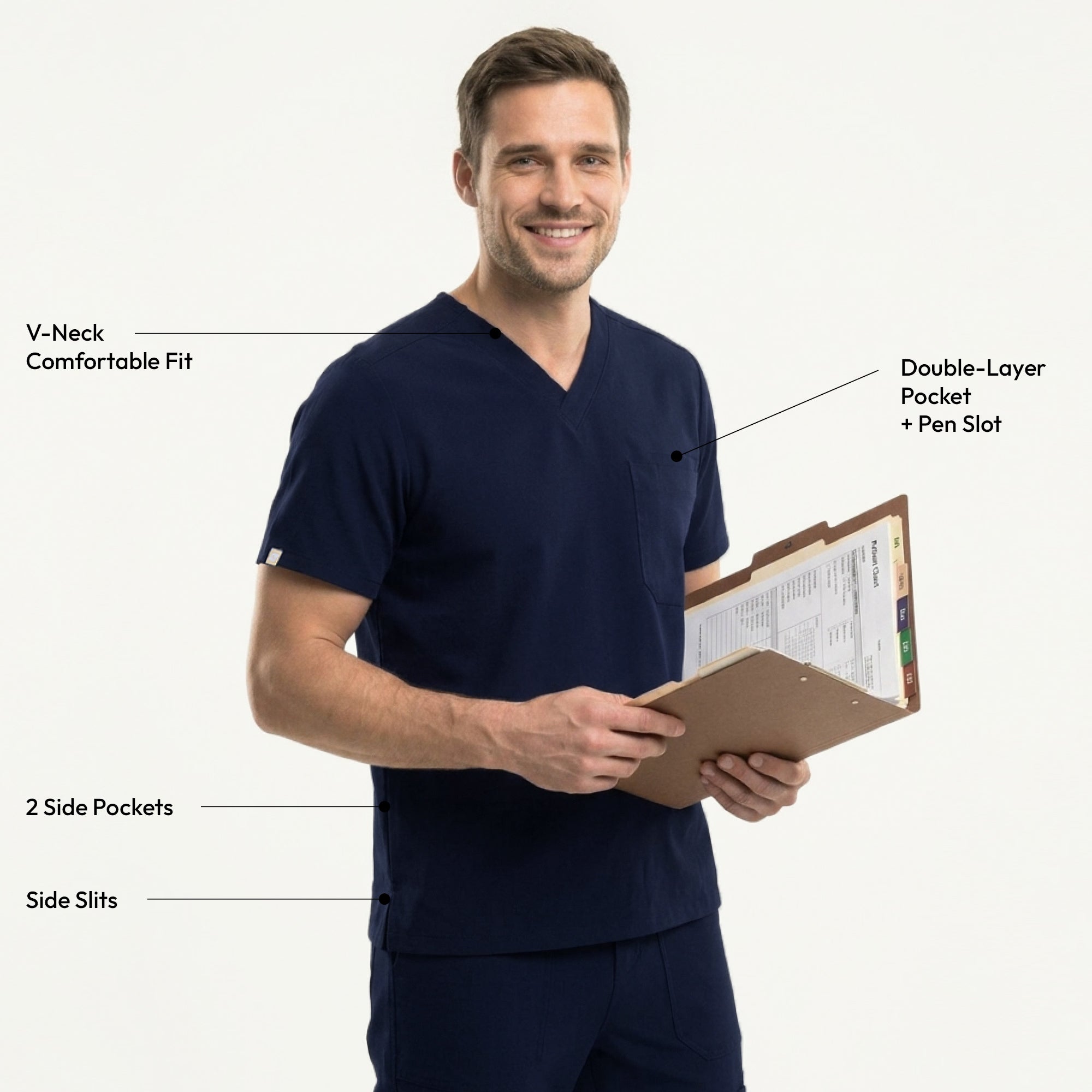 Image of Zenir | Men's 3-Pocket Scrub Top - Navy