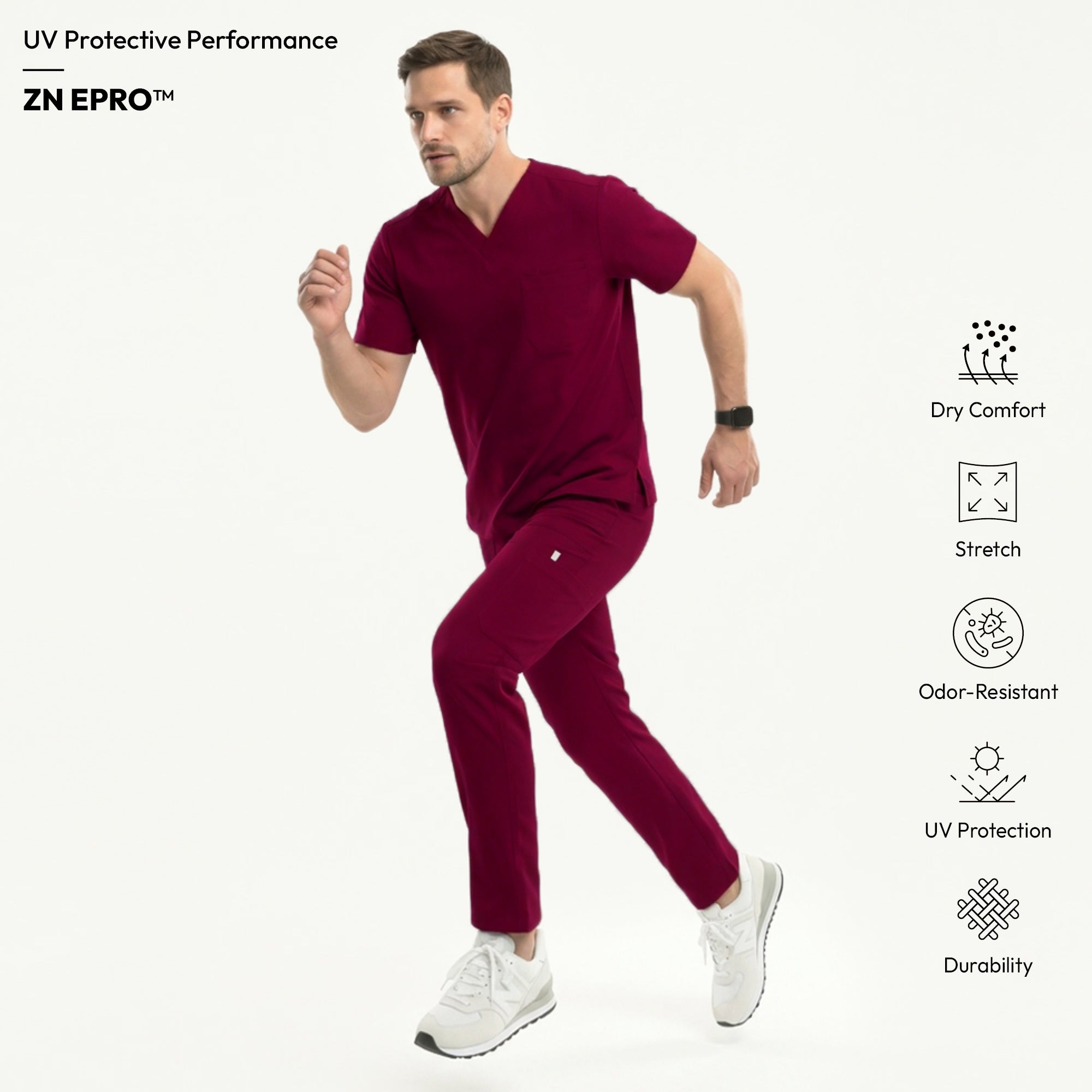 Image of Zenir | Men's 3-Pocket Scrub Top - Burgundy