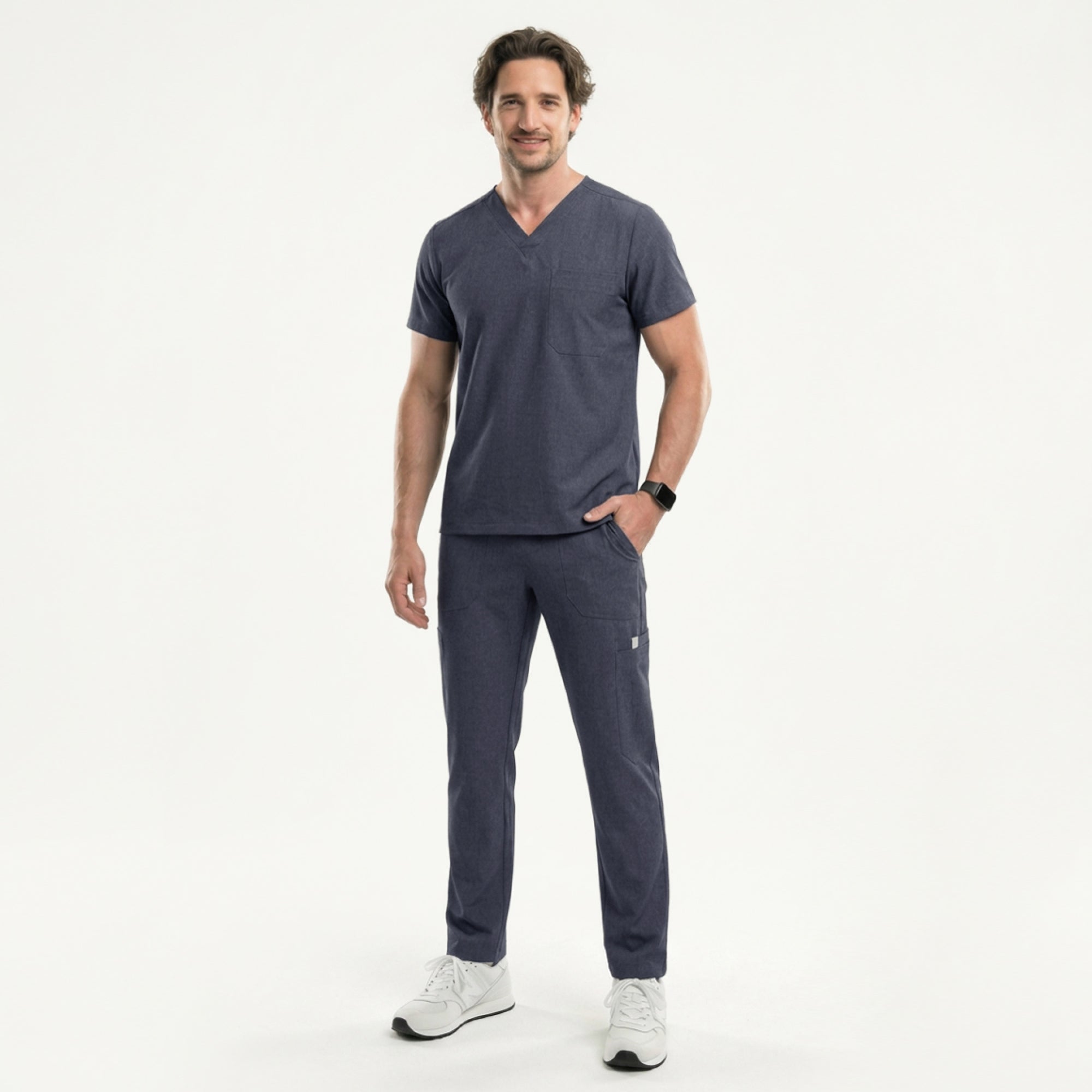 Image of Zenir | Men's 3-Pocket Scrub Top - Charcoal Gray