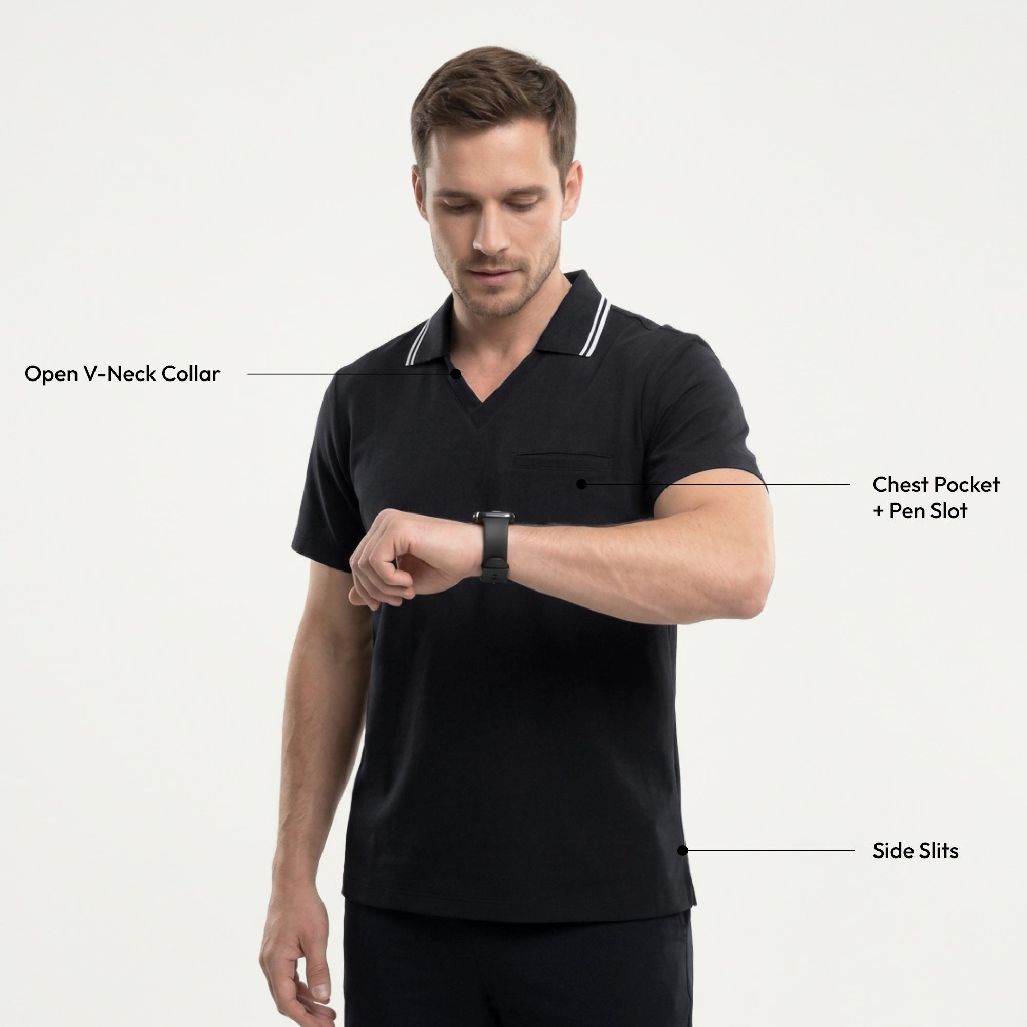 Image of Zenir | Men's Performance Polo Scrub Top - Jet Black