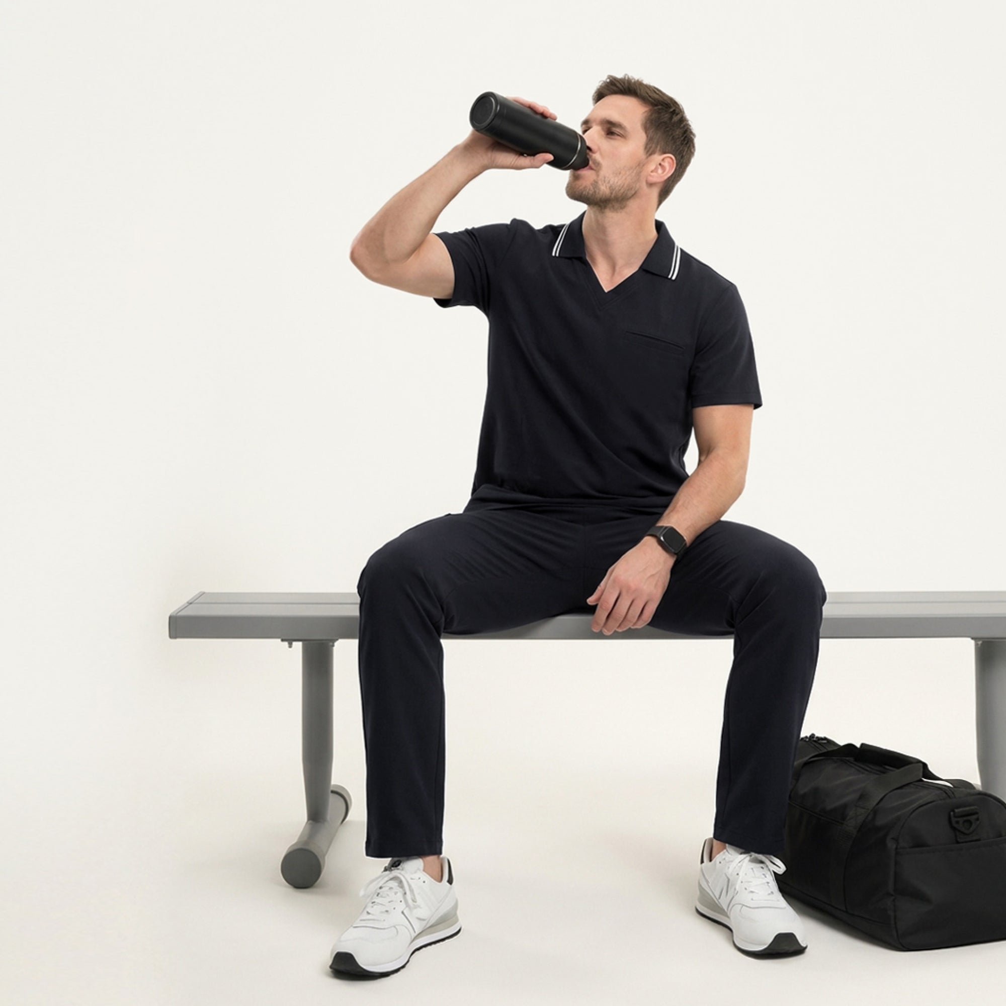 Image of Zenir | Men's Performance Polo Scrub Top - Jet Black