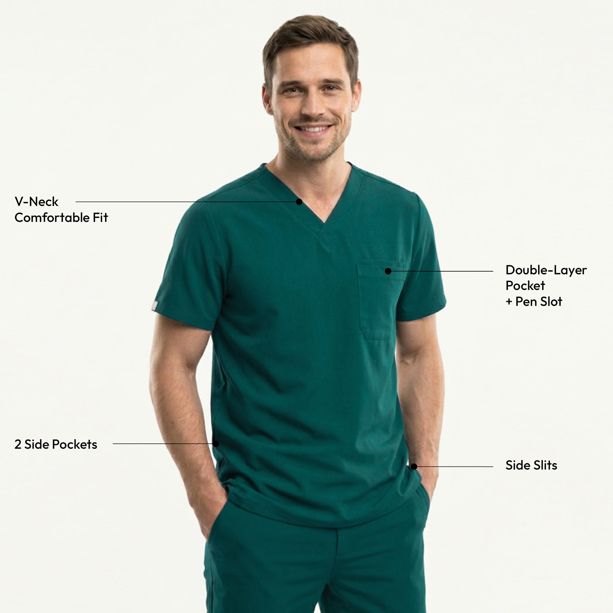 Image of Zenir | Men's 3-Pocket Scrub Top - Pine Green