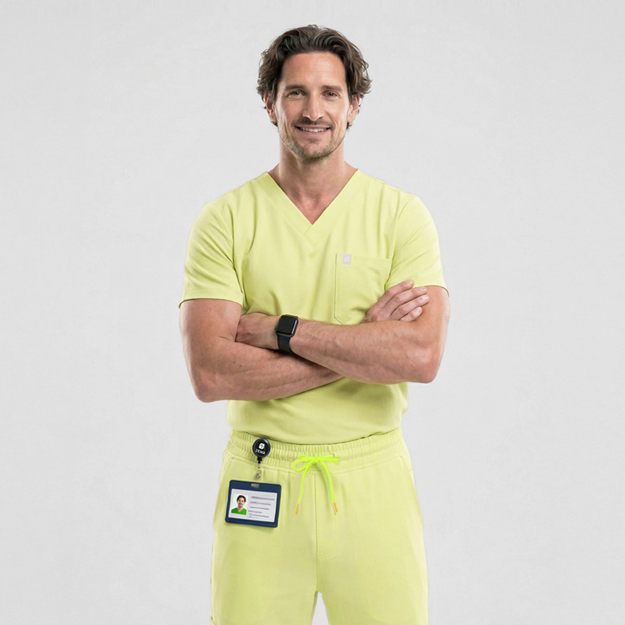 Image of Zenir | Men's Single Pocket Scrub Top - Pineapple Yellow