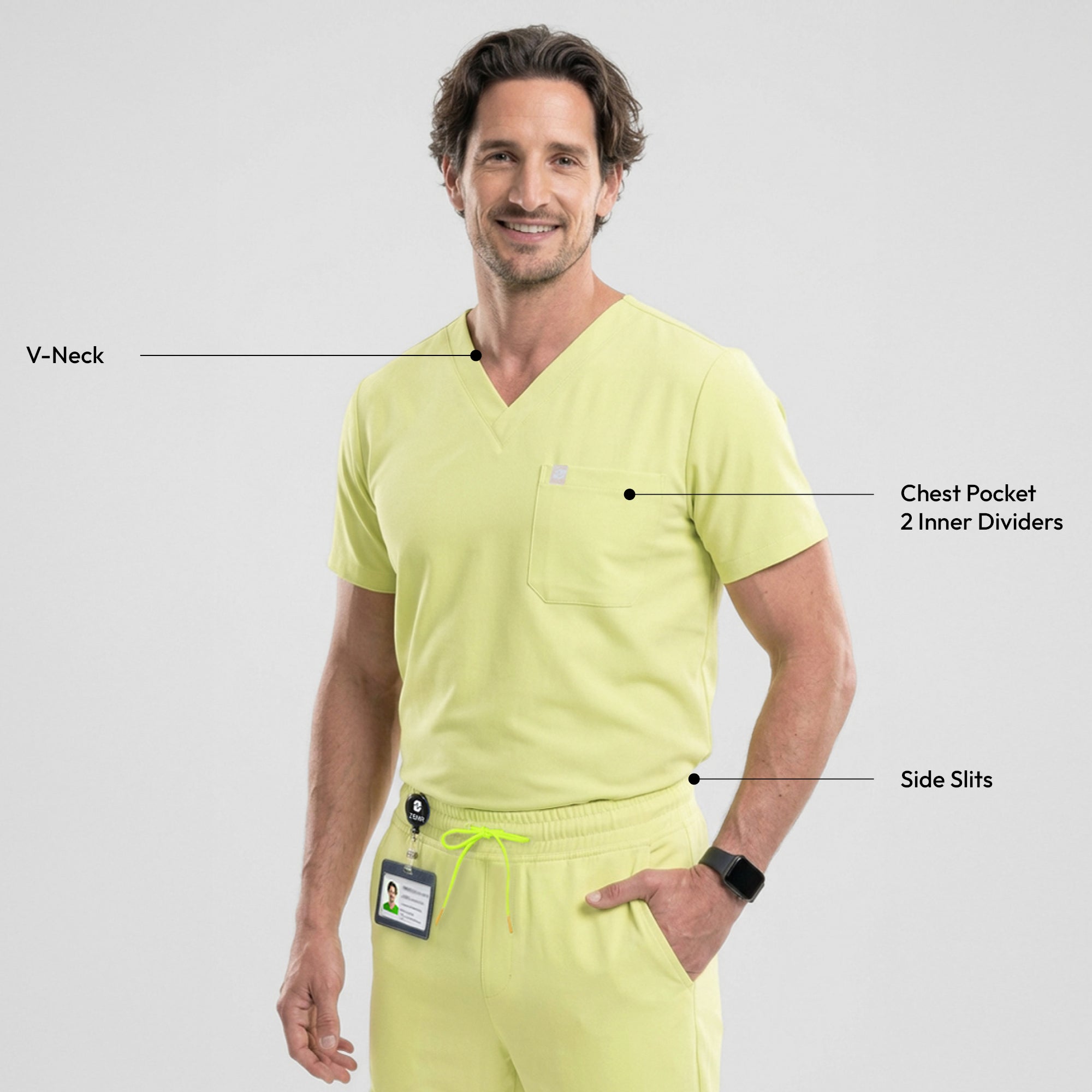 Image of Zenir | Men's Single Pocket Scrub Top - Pineapple Yellow