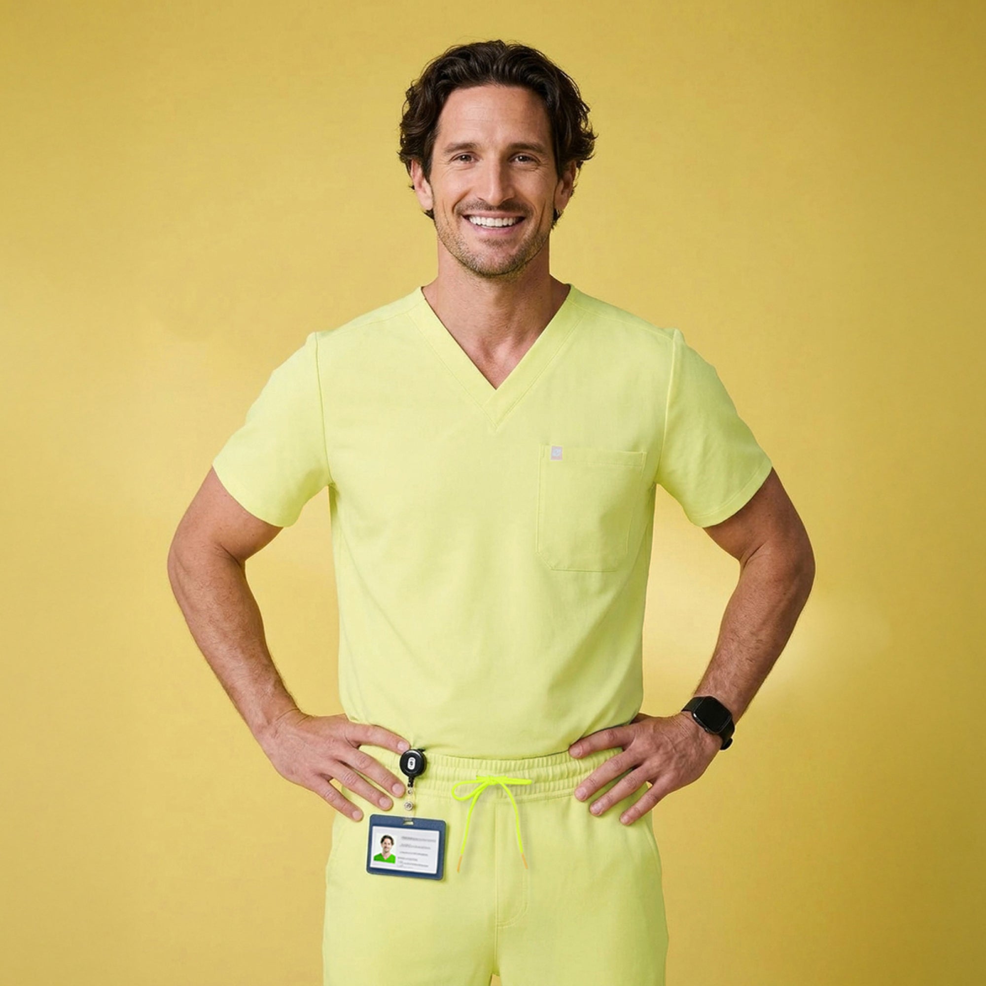 Image of Zenir | Men's Single Pocket Scrub Top - Pineapple Yellow