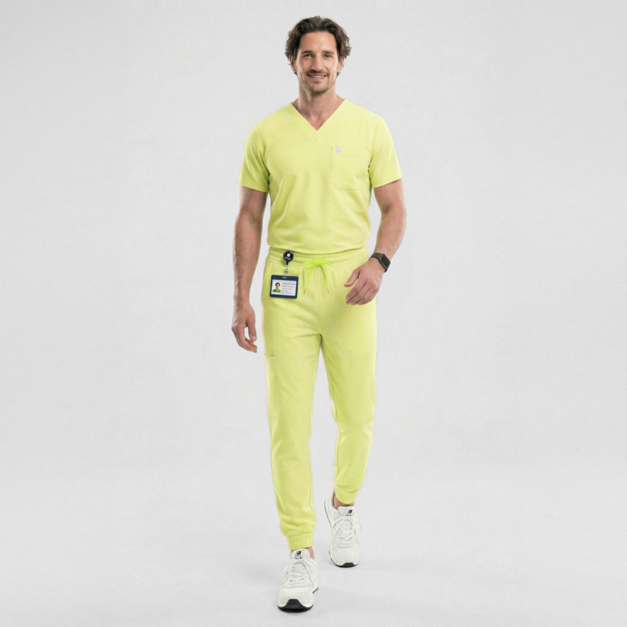 Image of Zenir | Men's Single Pocket Scrub Top - Pineapple Yellow