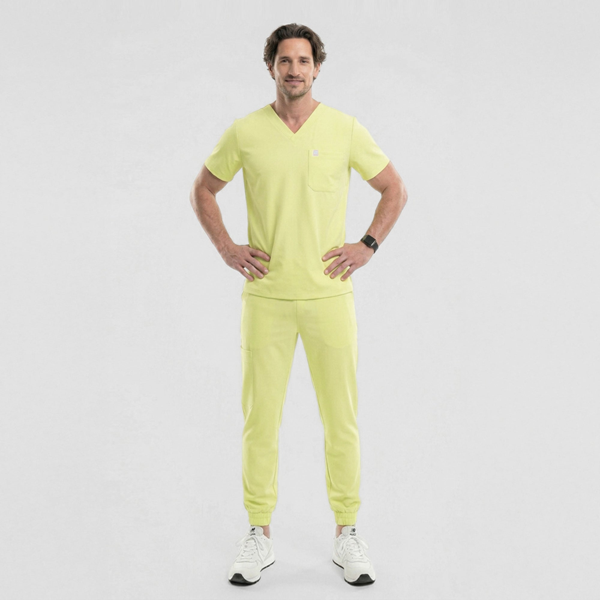 Image of Zenir | Men's Single Pocket Scrub Top - Pineapple Yellow