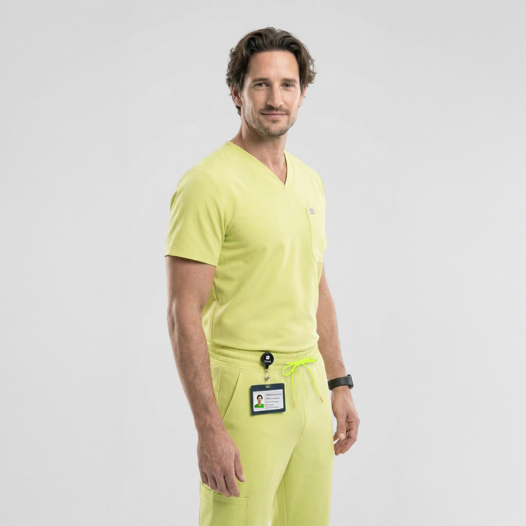 Image of Zenir | Men's Single Pocket Scrub Top - Pineapple Yellow