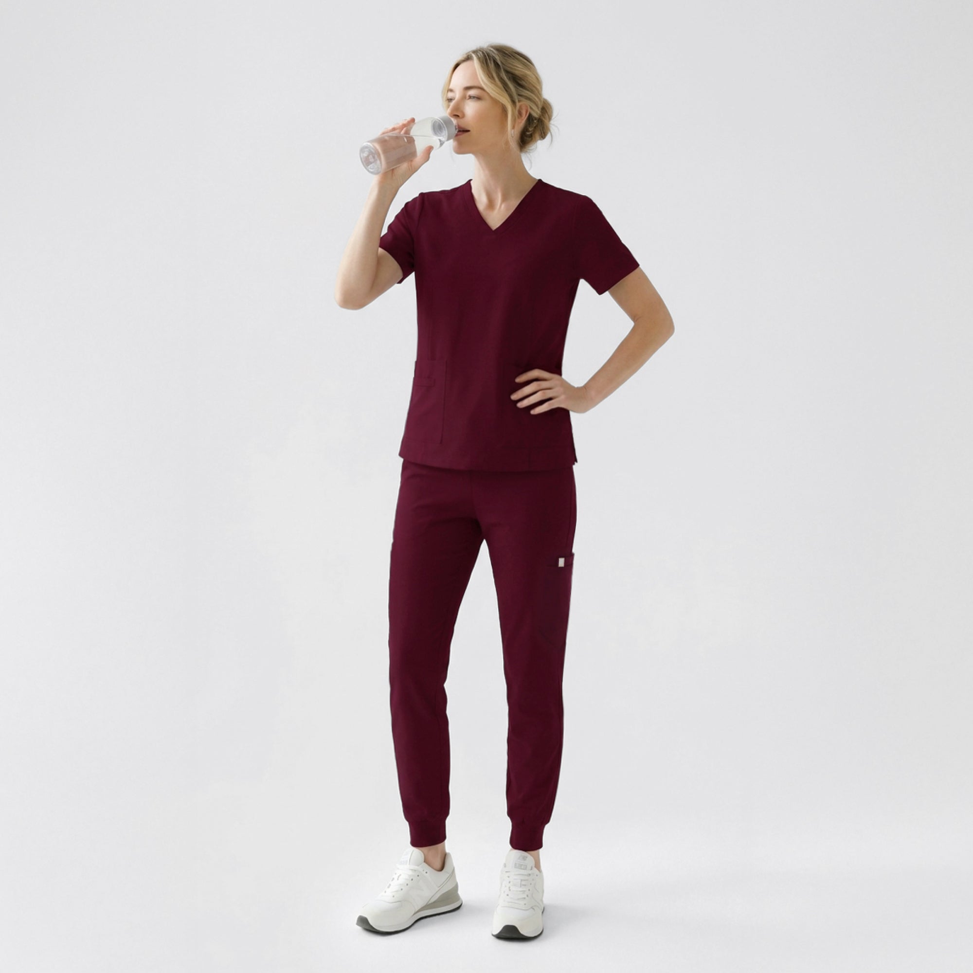 Image of Zenir | Women's Easy-Fit Jogger Scrub Pants - Burgundy