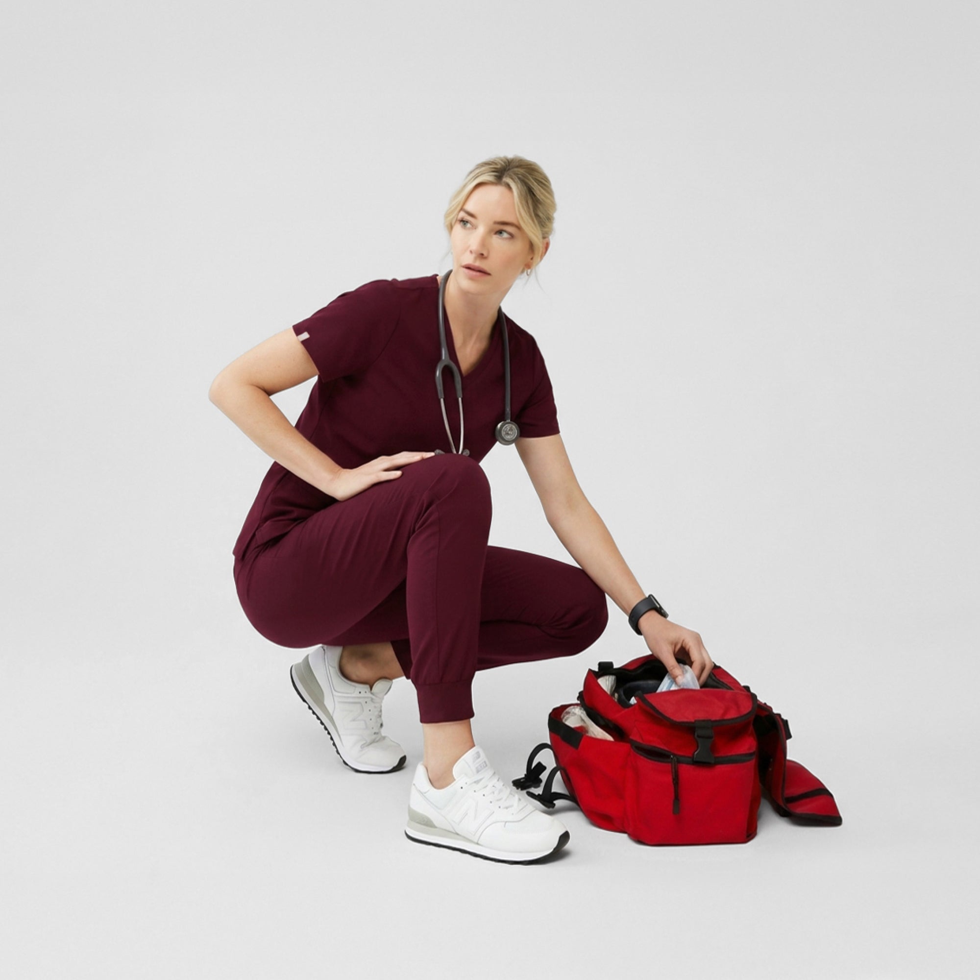 Image of Zenir | Women's Easy-Fit Jogger Scrub Pants - Burgundy