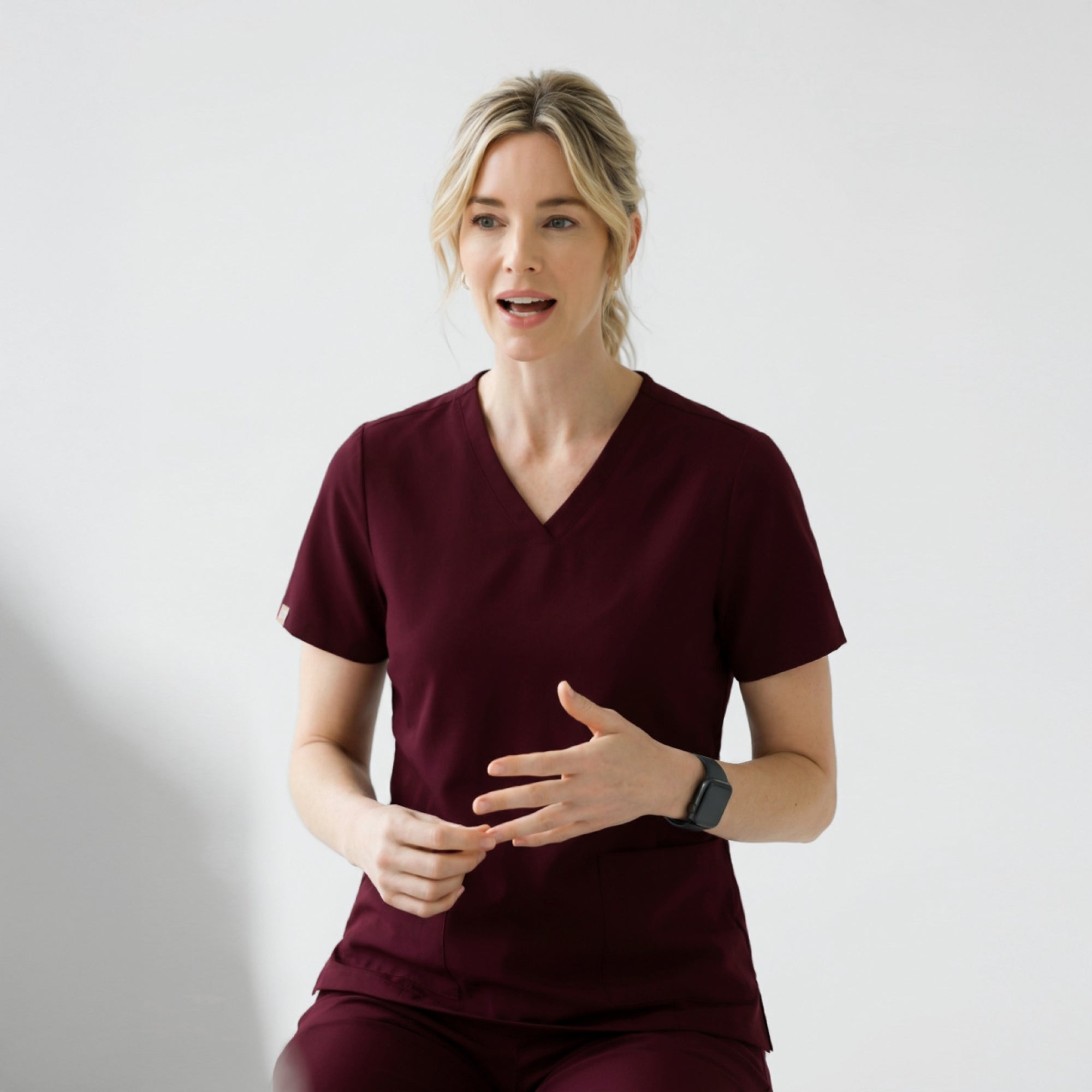 Image of Zenir | Women's VersaPocket Scrub Top - Burgundy