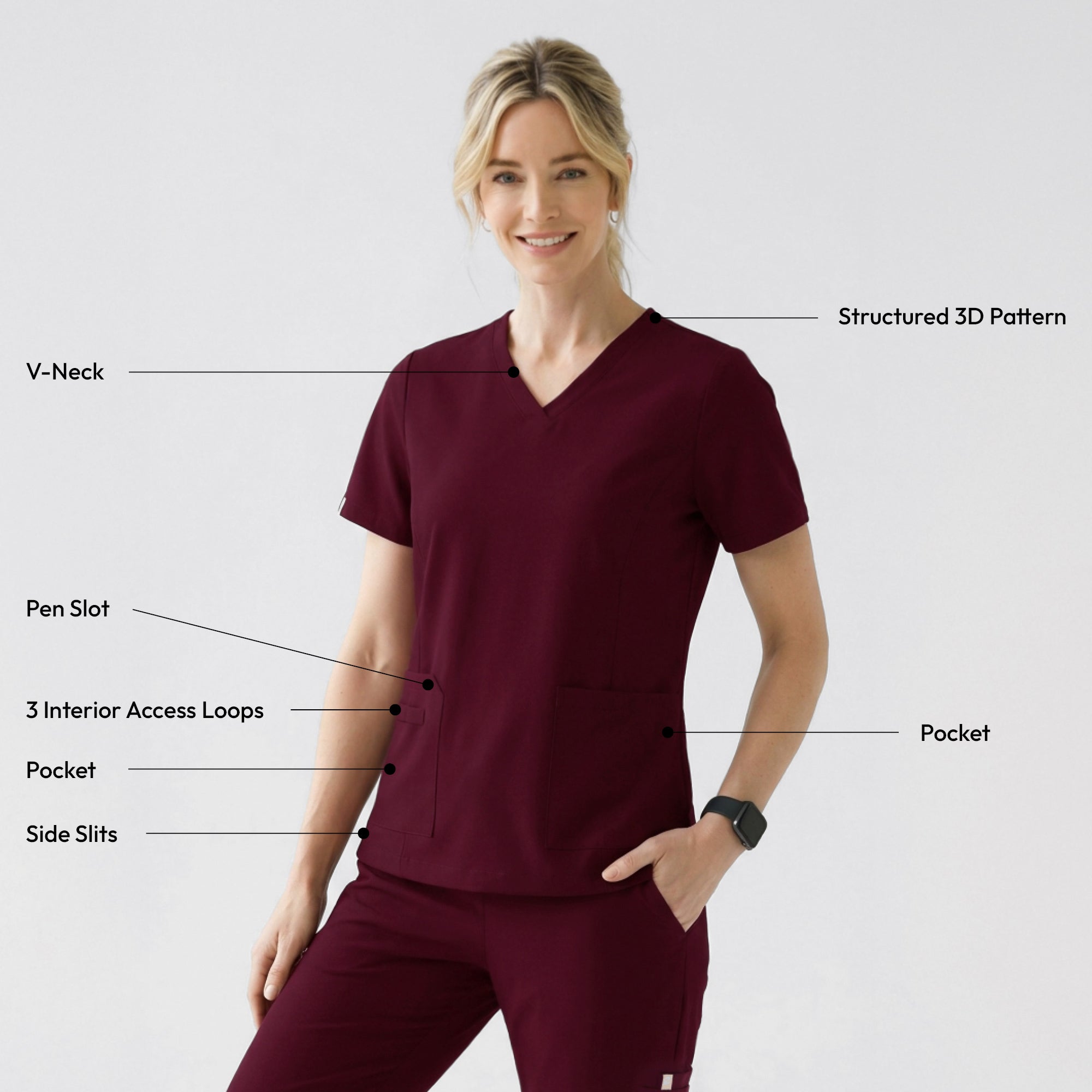 Image of Zenir | Women's VersaPocket Scrub Top - Burgundy