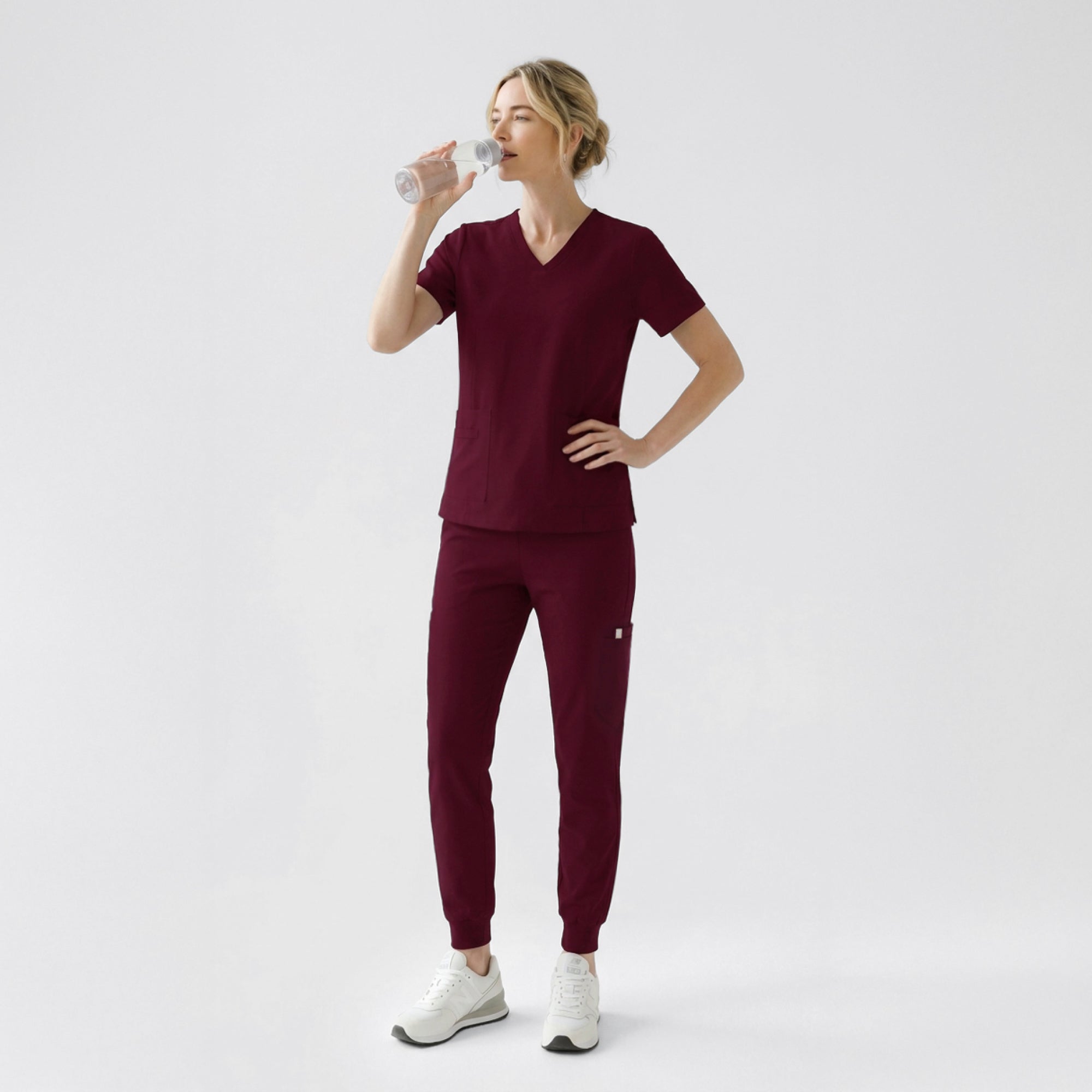 Image of Zenir | Women's VersaPocket Scrub Top - Burgundy