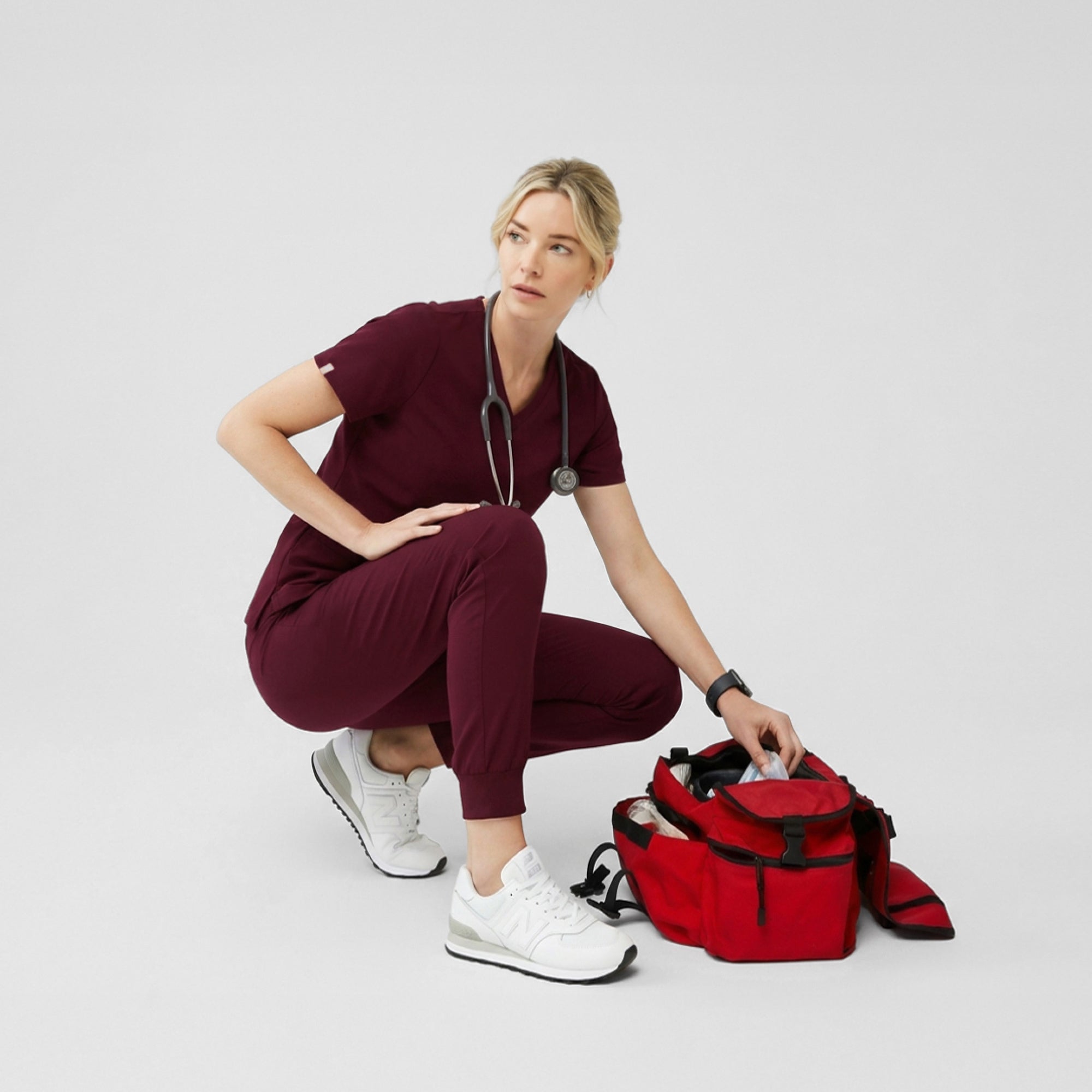Image of Zenir | Women's VersaPocket Scrub Top - Burgundy