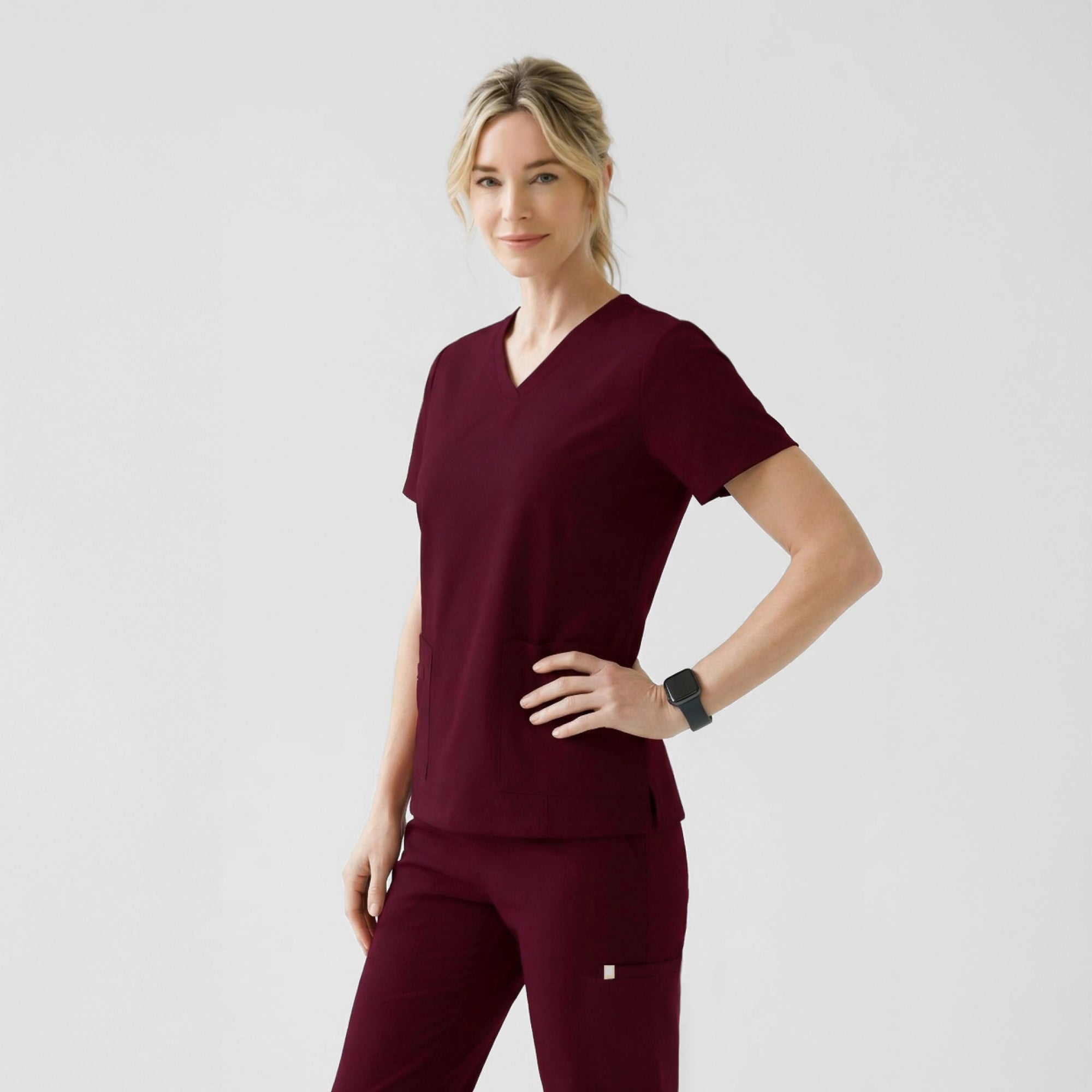 Image of Zenir | Women's VersaPocket Scrub Top - Burgundy