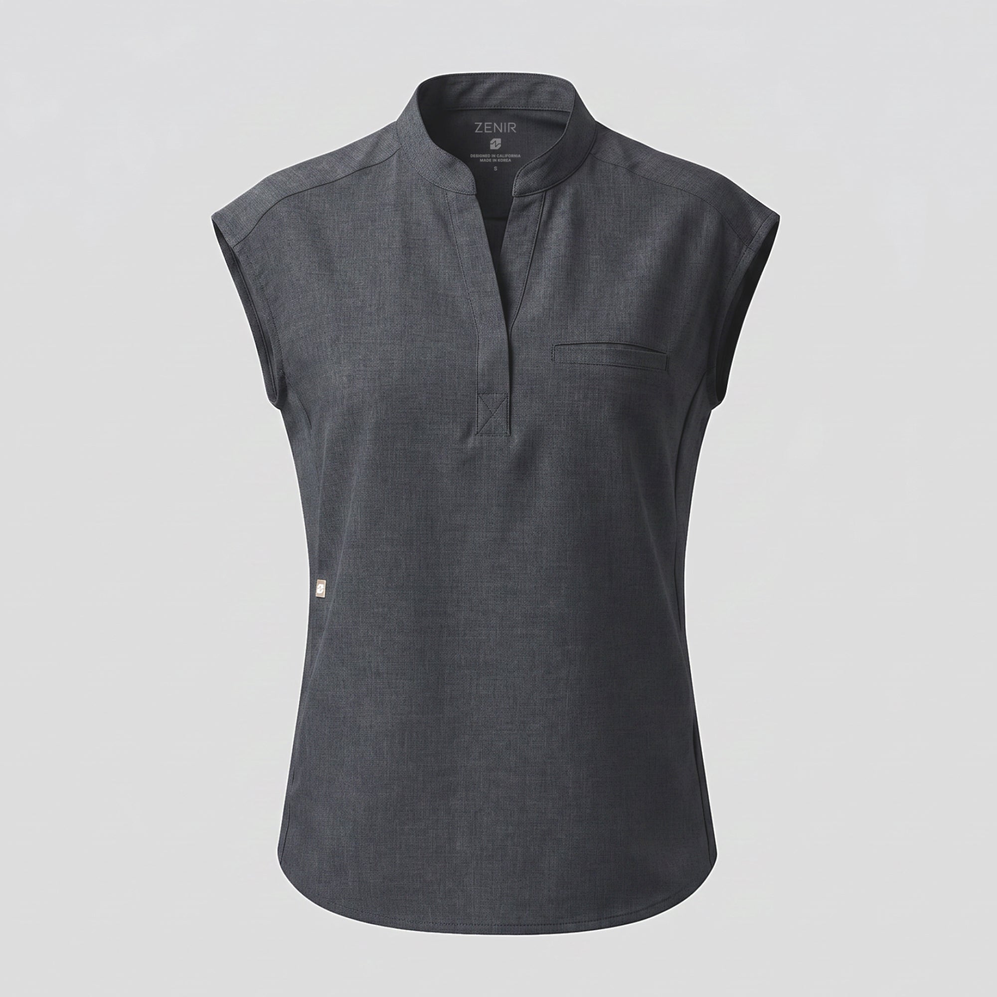 Image of Zenir | Women's Mandarin Collar Scrub Top - Charcoal Gray