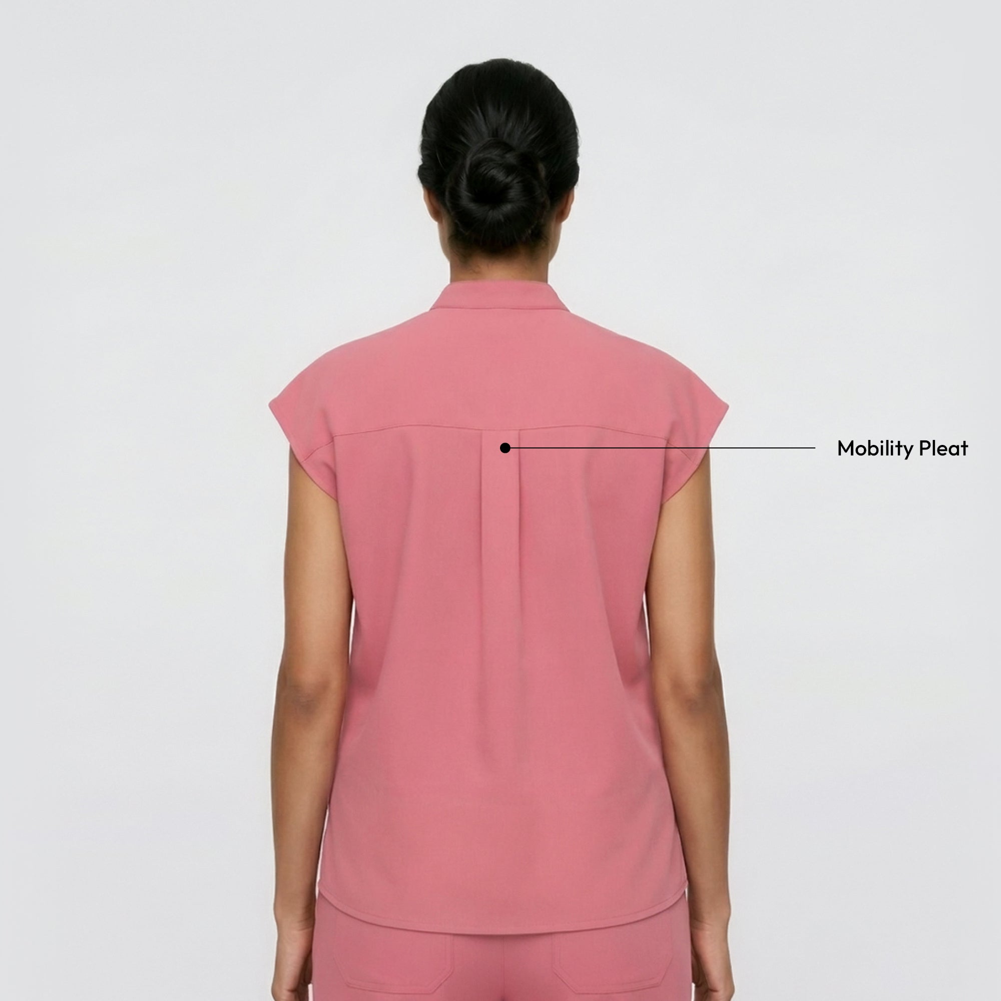 Image of Zenir | Women's Mandarin Collar Scrub Top - Coral Pink