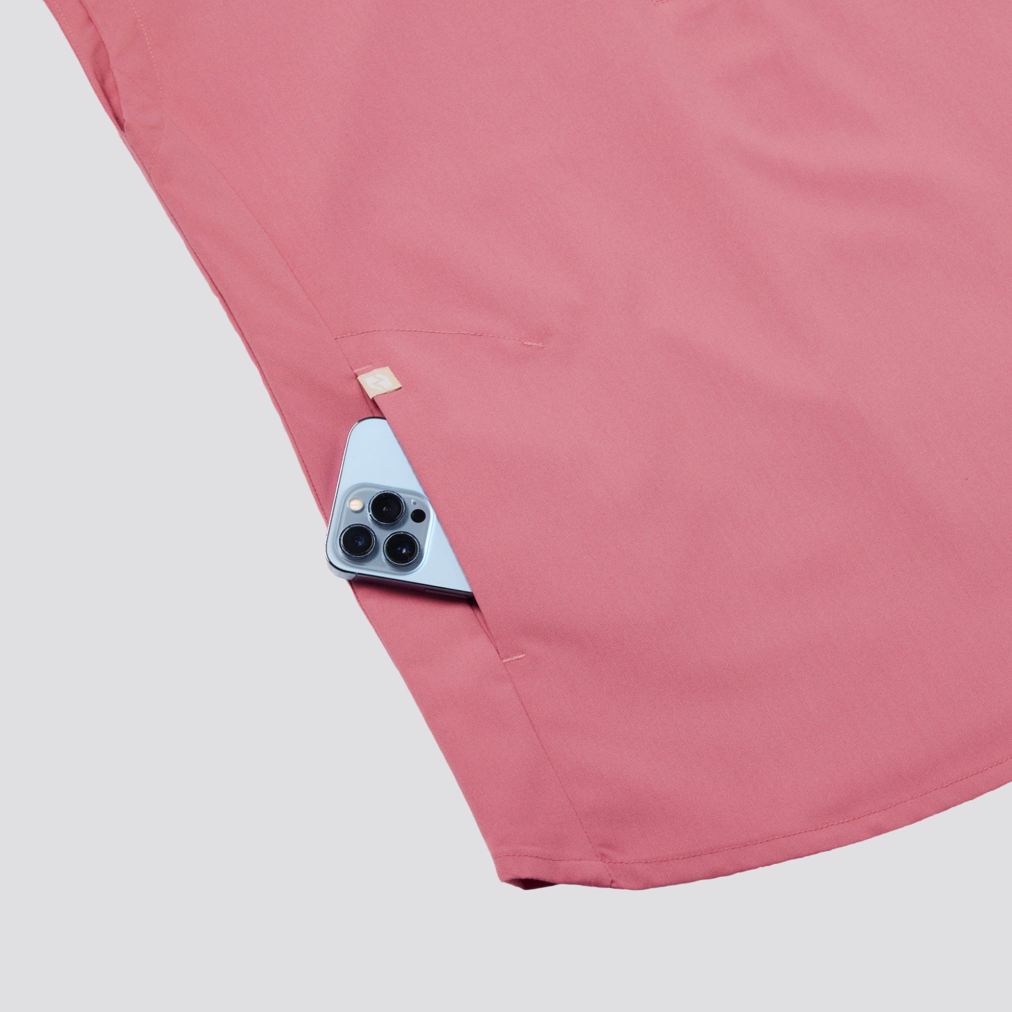 Image of Zenir | Women's Mandarin Collar Scrub Top - Coral Pink