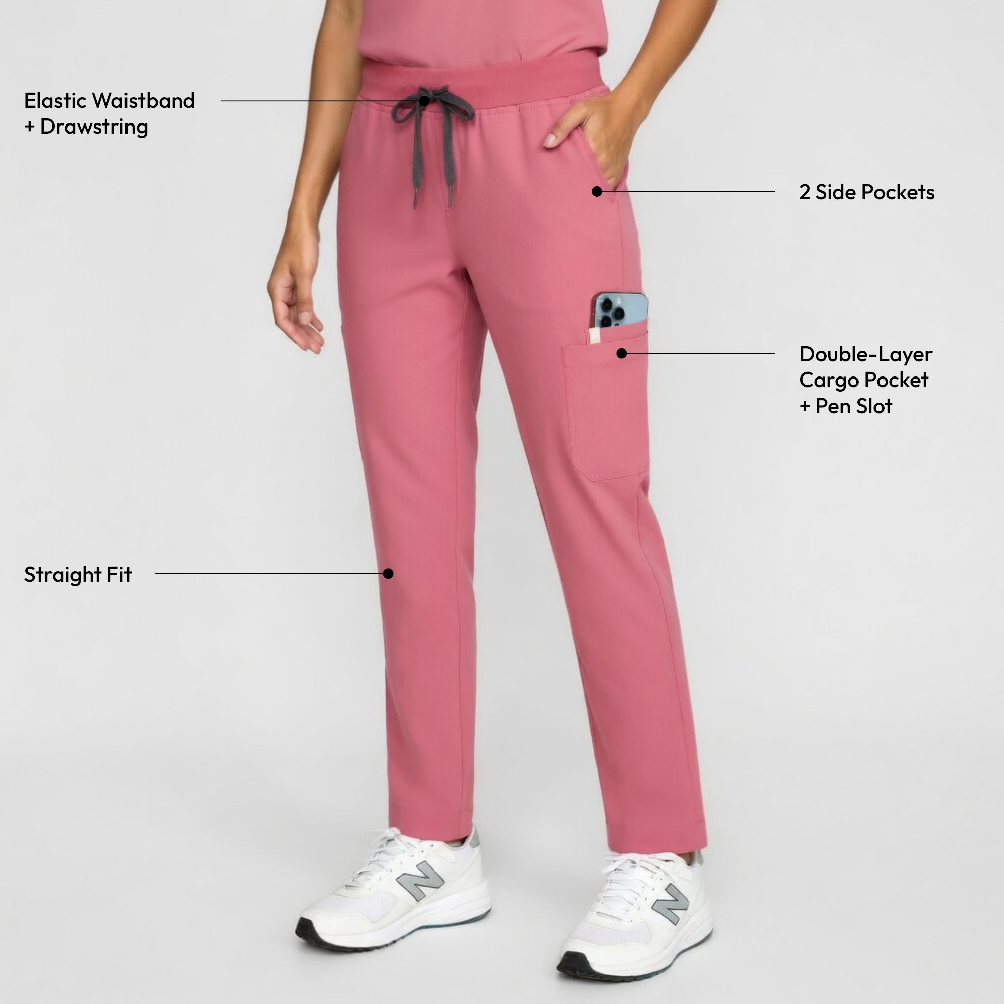 Image of Zenir | Women's Signature Straight Scrub Pants - Coral Pink