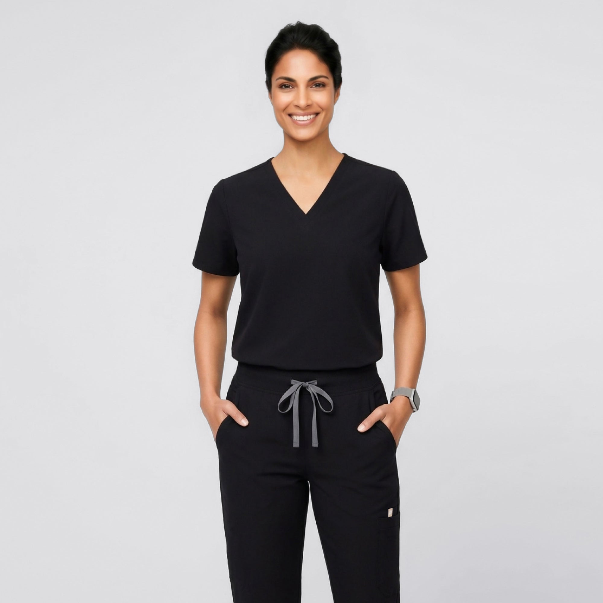 Image of Zenir | Women's 3-Pocket Scrub Top - Eco Black