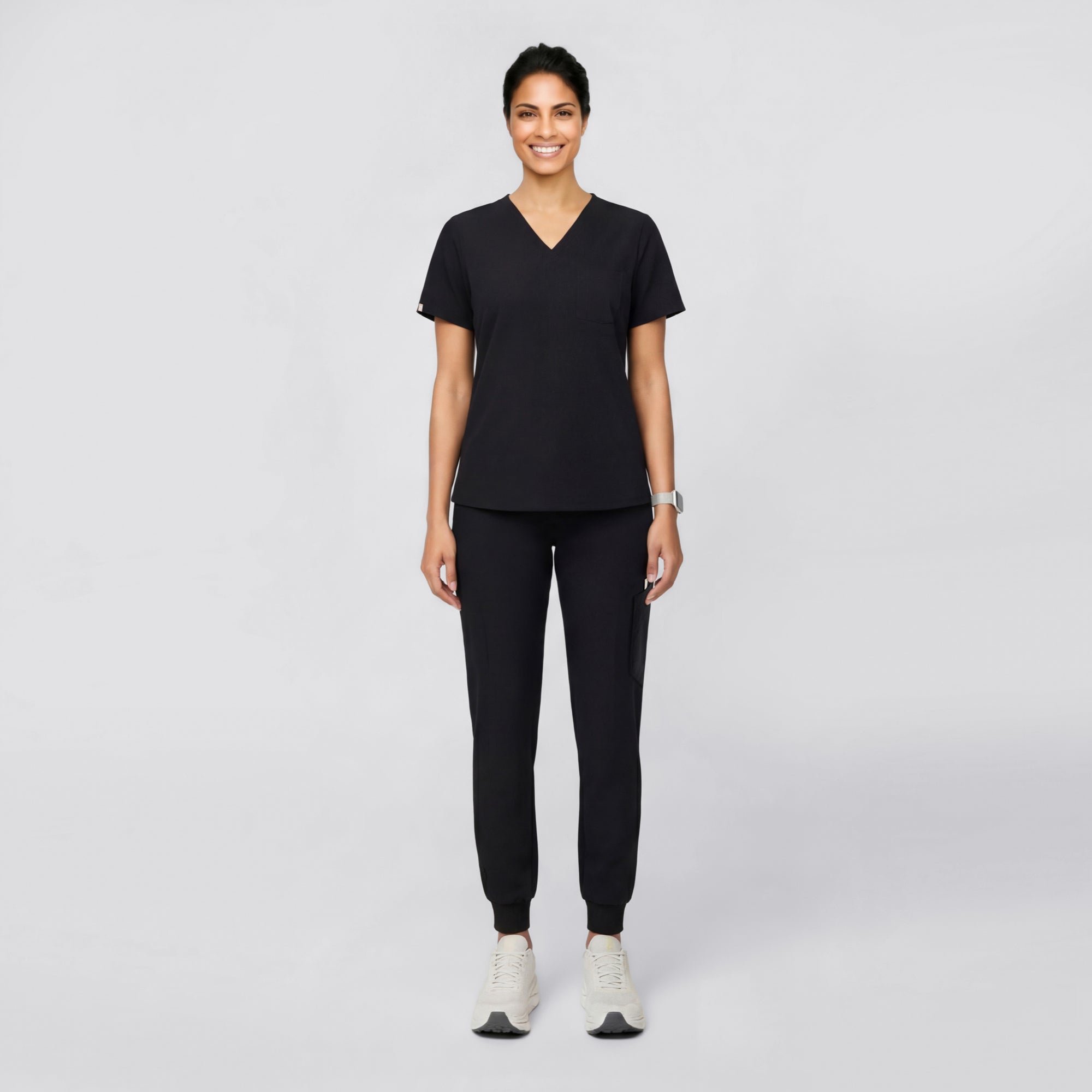 Image of Zenir | Women's 3-Pocket Scrub Top - Eco Black