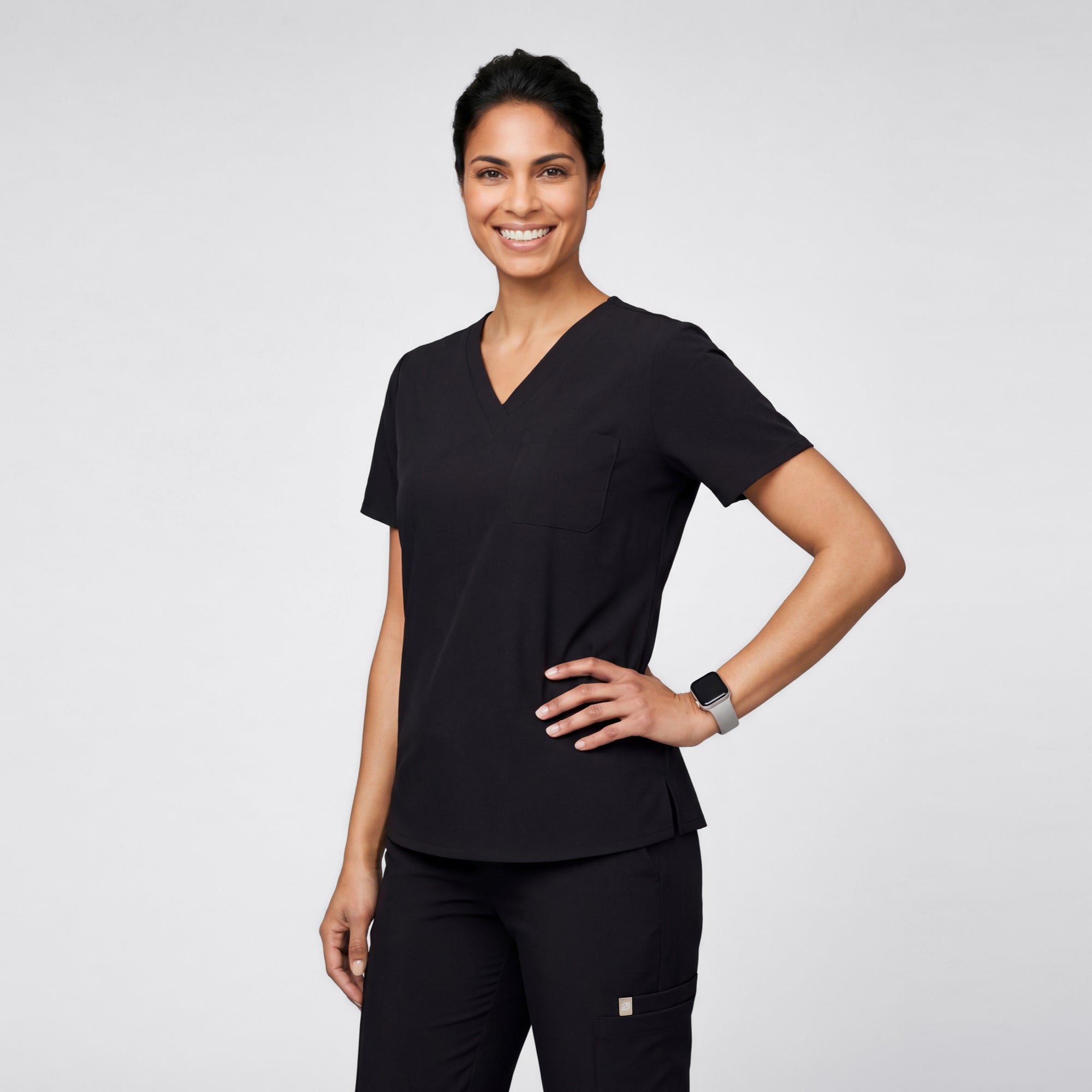 Image of Zenir | Women's 3-Pocket Scrub Top - Eco Black