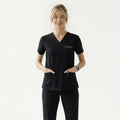 Zenir | Women's Double Pocket Scrub Top - Eco Black