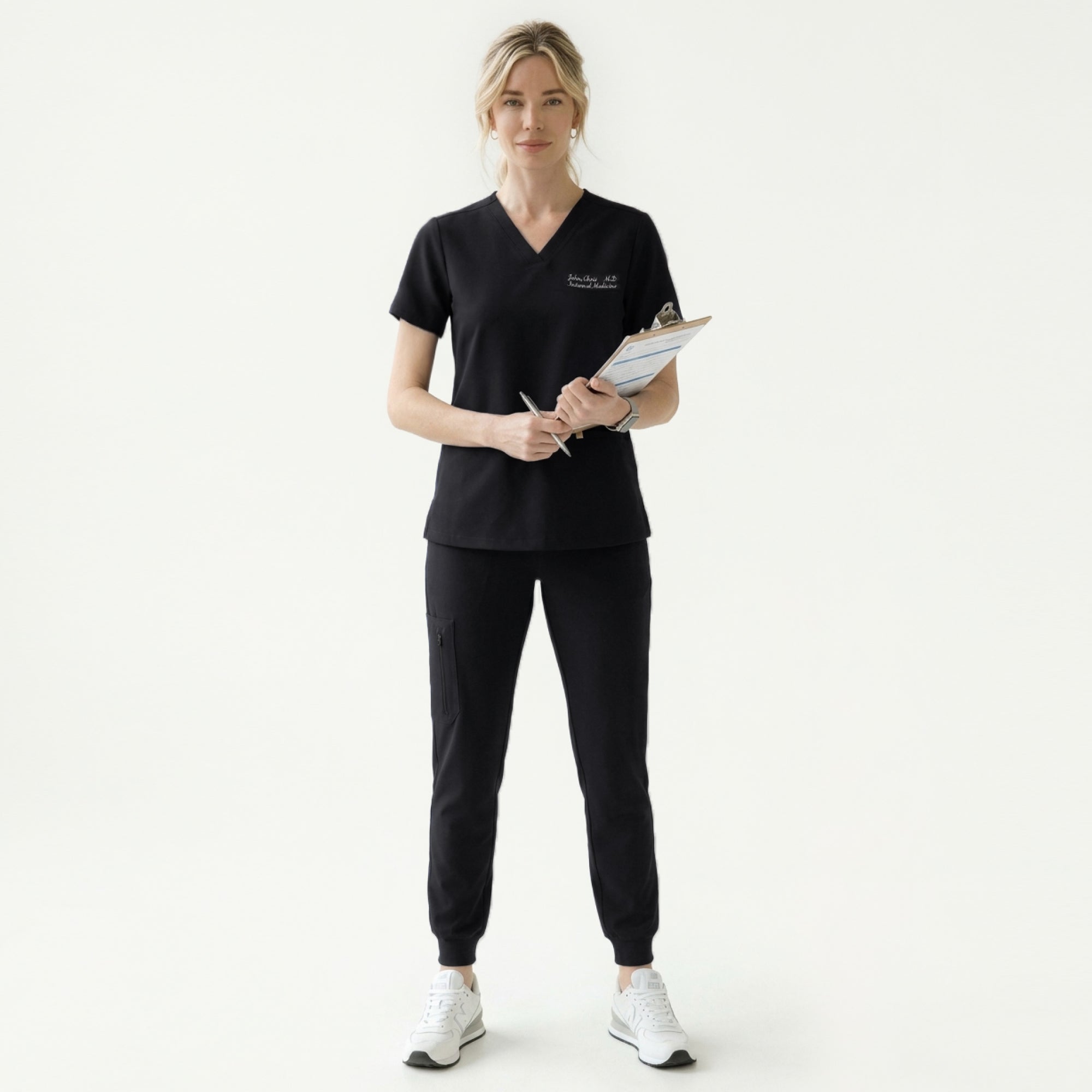 Image of Zenir | Women's Double Pocket Scrub Top - Eco Black