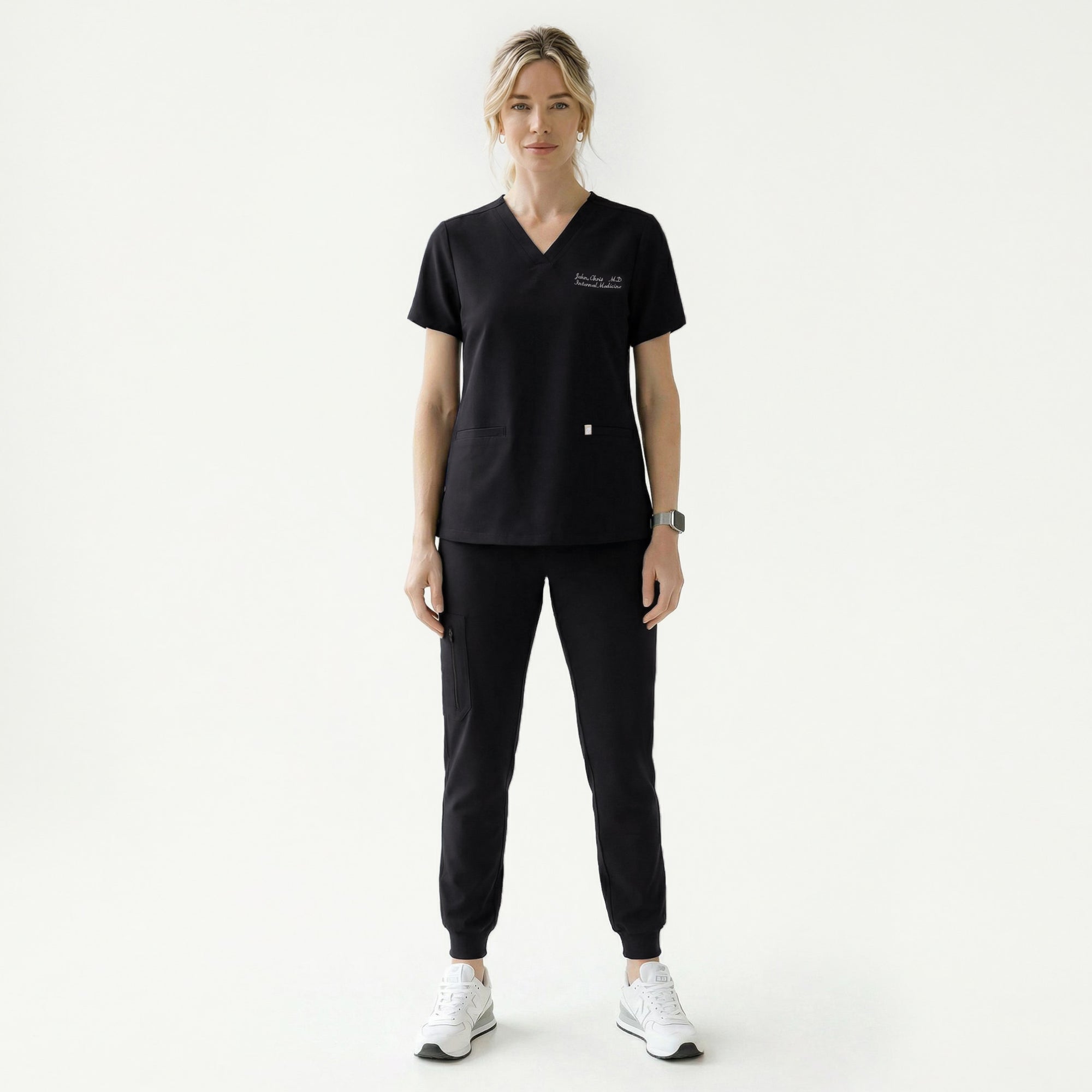 Image of Zenir | Women's Double Pocket Scrub Top - Eco Black