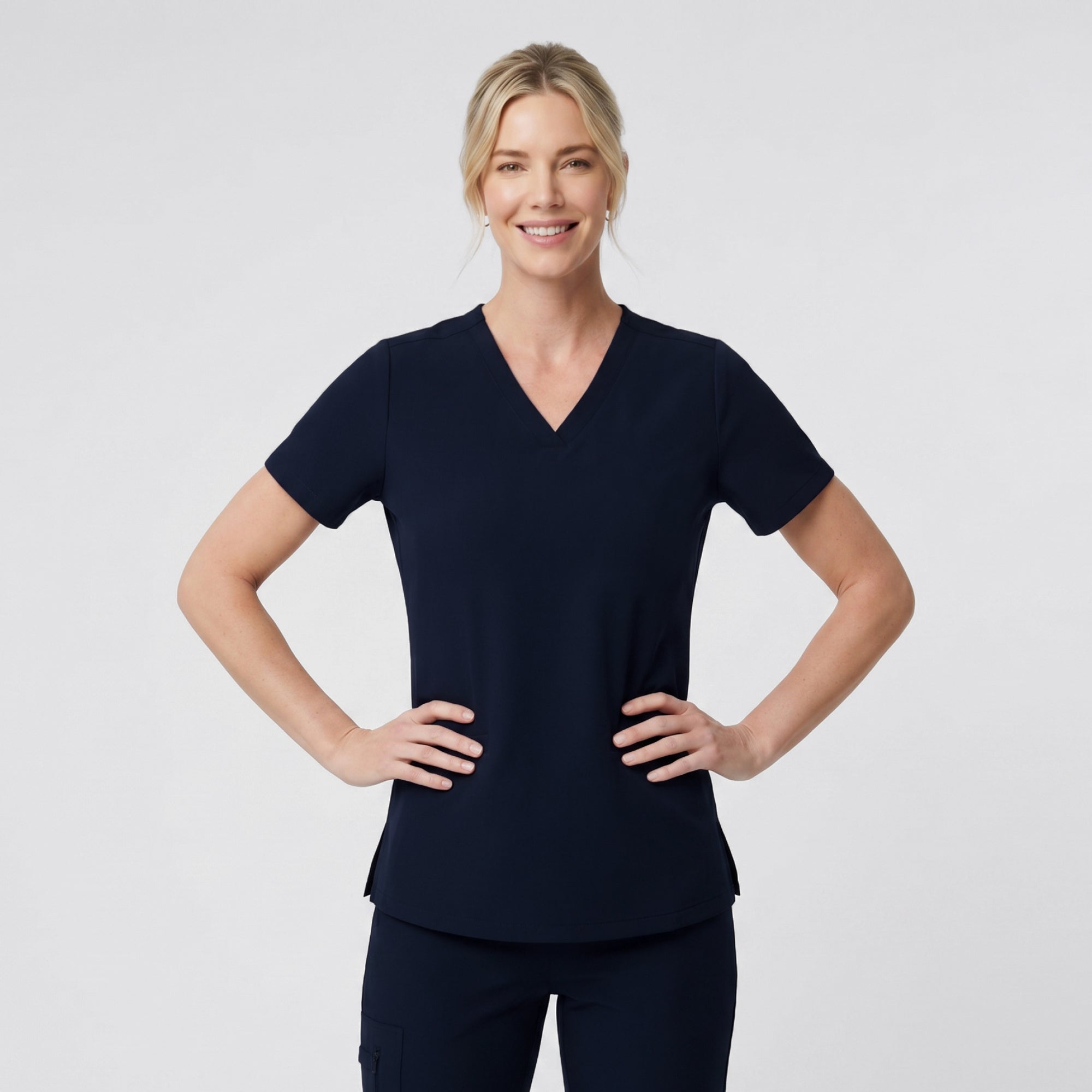 Image of Zenir | Women's Double Pocket Scrub Top - Eco Navy