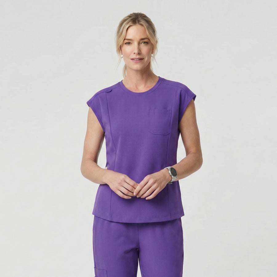 Zenir | Women's Soft Stretch Crewneck Scrub Top - Eggplant
