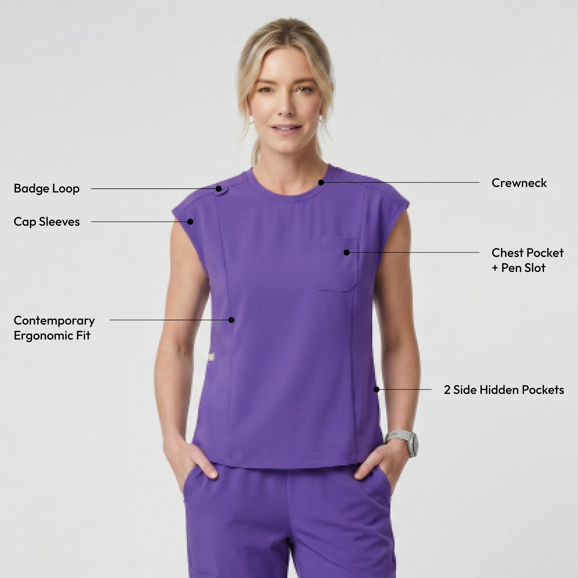 Image of Zenir | Women's Soft Stretch Crewneck Scrub Top - Eggplant