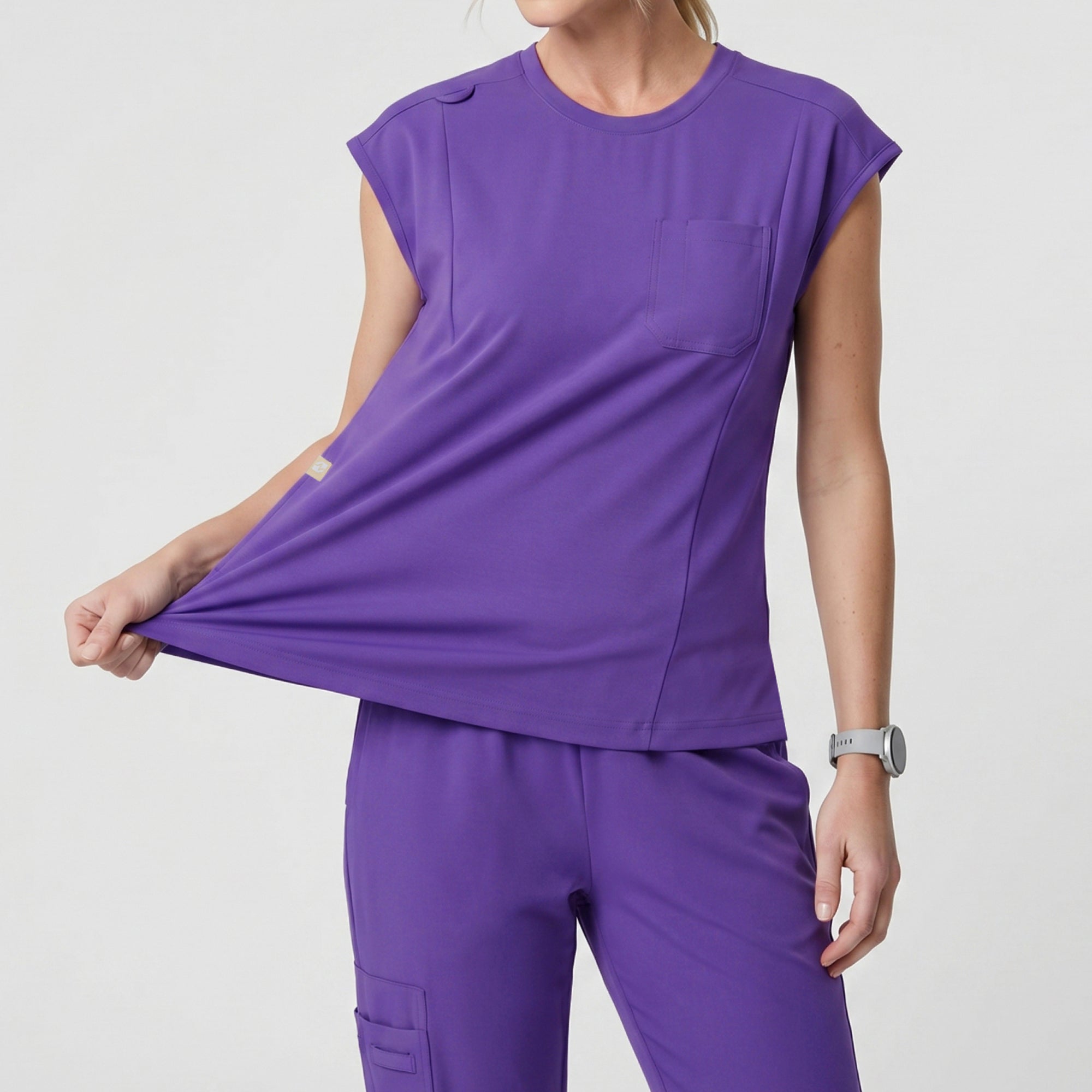 Image of Zenir | Women's Soft Stretch Crewneck Scrub Top - Eggplant