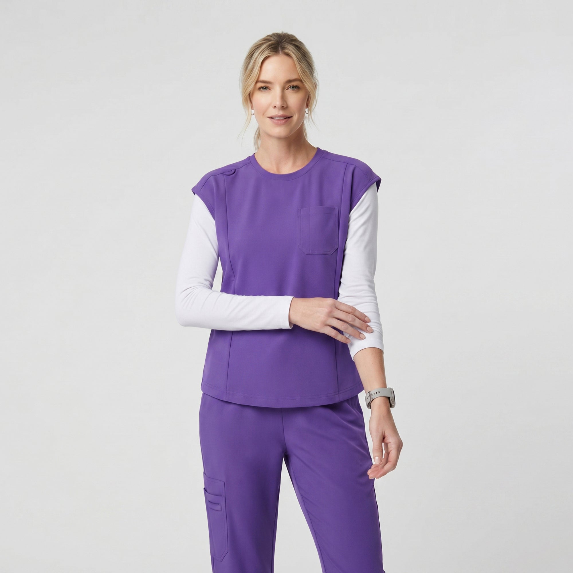 Image of Zenir | Women's Soft Stretch Crewneck Scrub Top - Eggplant