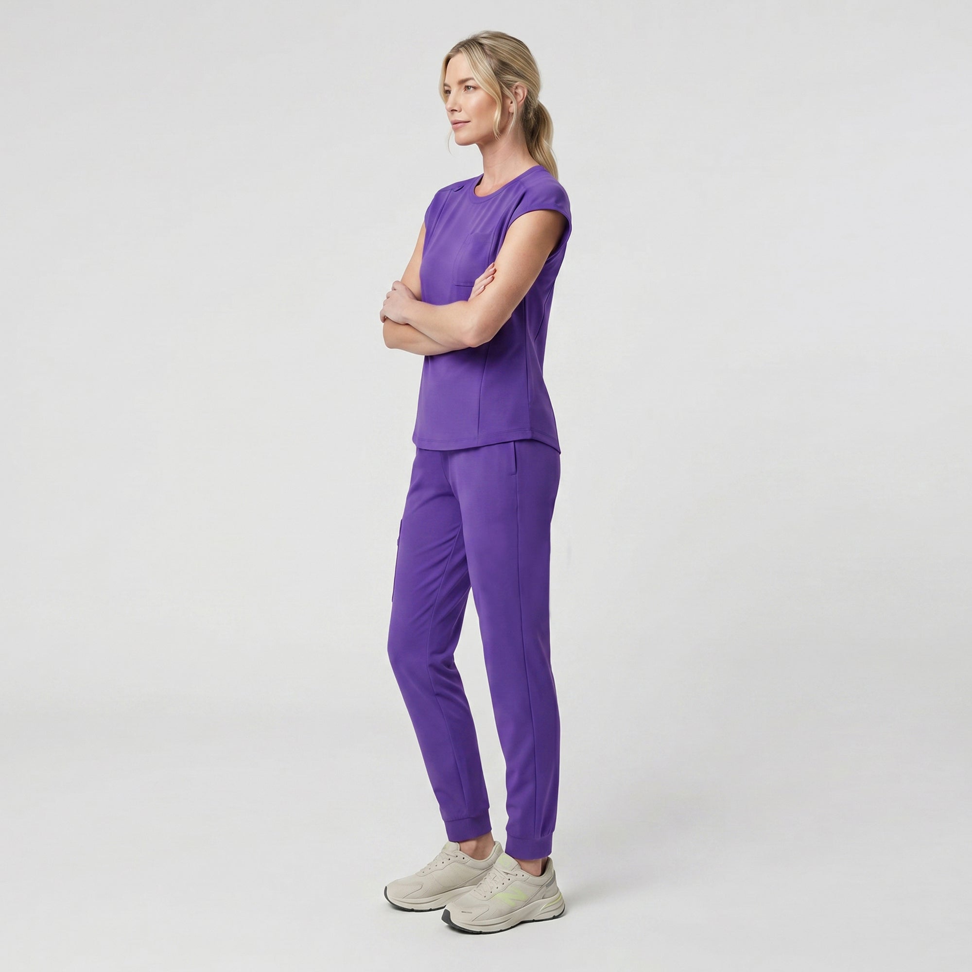Image of Zenir | Women's Soft Stretch Crewneck Scrub Top - Eggplant
